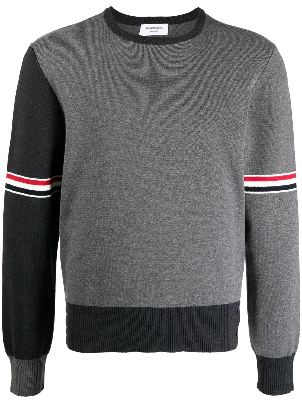 THOM BROWNE Men Fun Mix Striped Arm Crewneck Paneled Sweater - 5