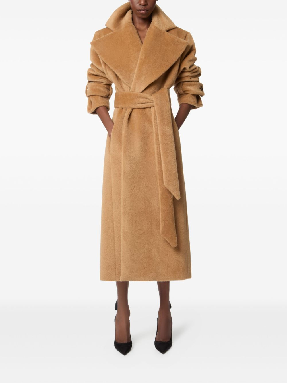 belted brushed wool coat - 2