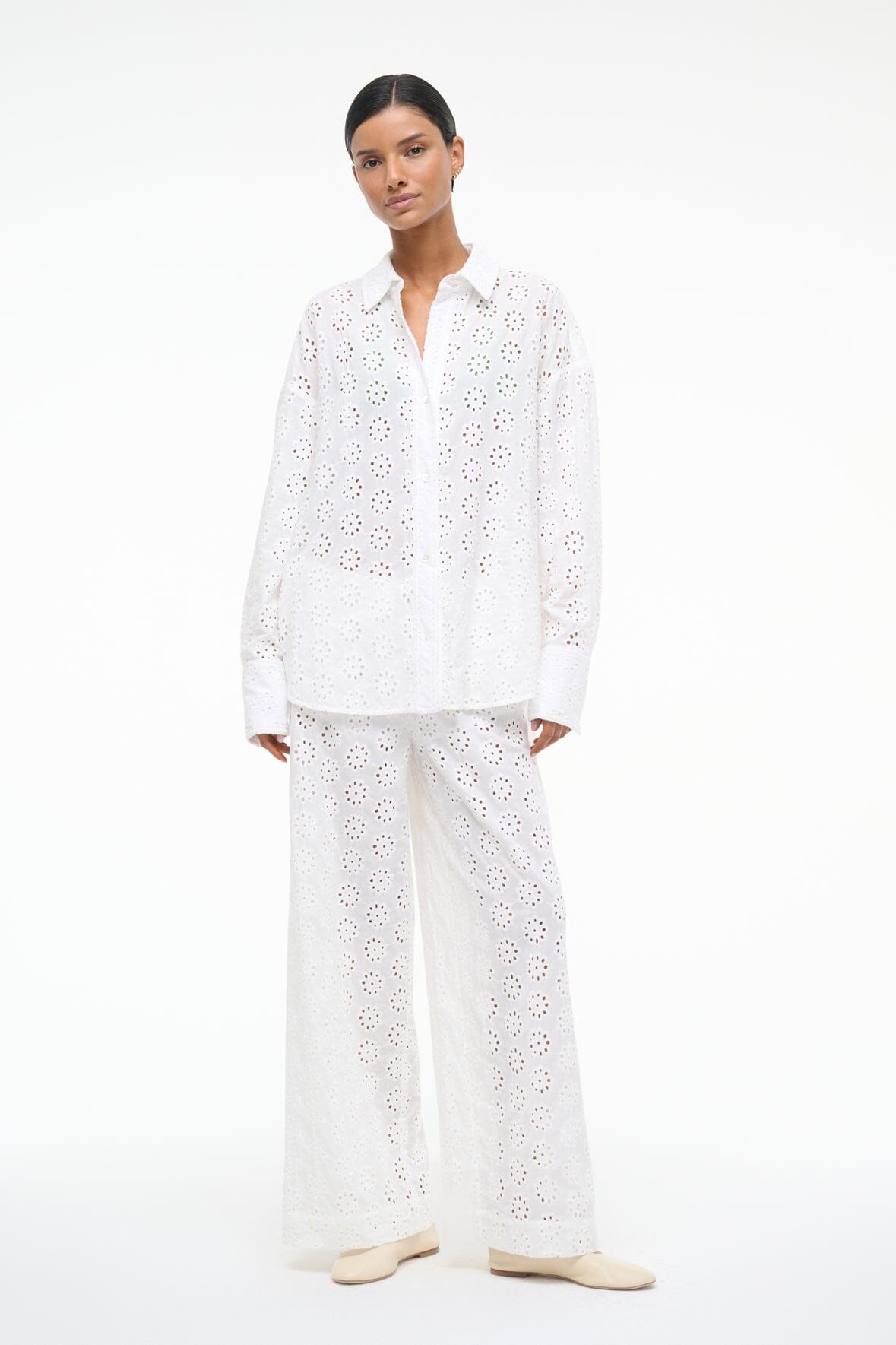 STAUD COLTON TOP WHITE EYELET - 7
