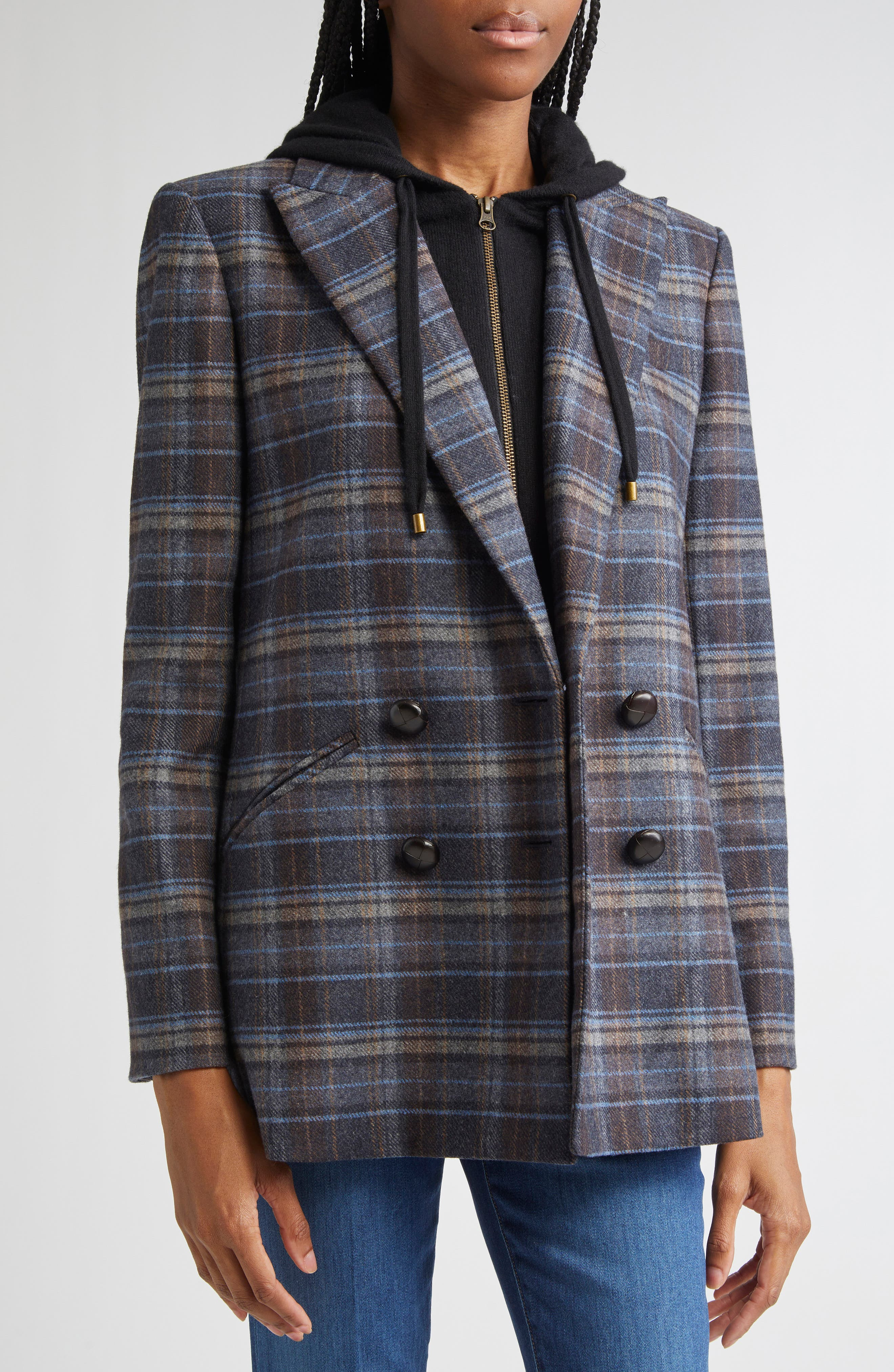 Veronica Beard Oria Plaid Wool Blend Dickey Jacket in Blue Multi at Nordstrom - 3