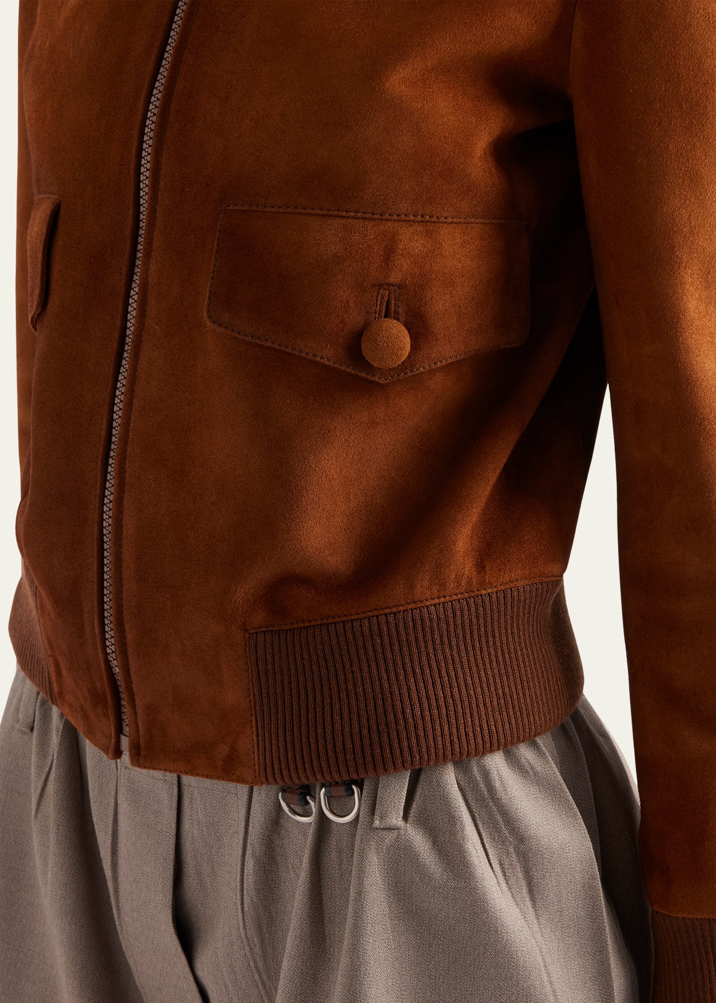 Suede Ribbed-Trim Jacket - 4