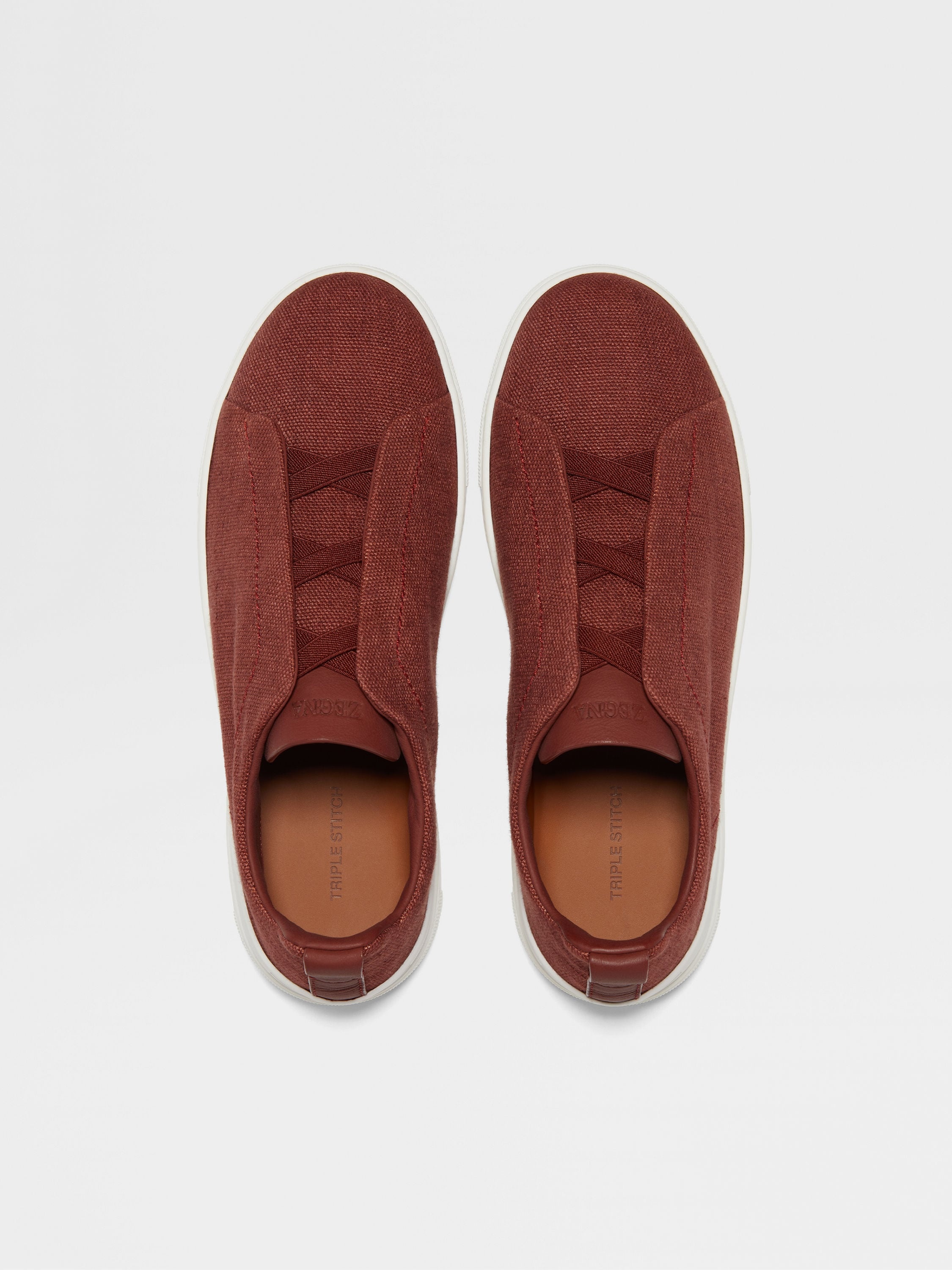 RED COTTON LINEN AND LEATHER TRIPLE STITCH™ SNEAKERS - 3