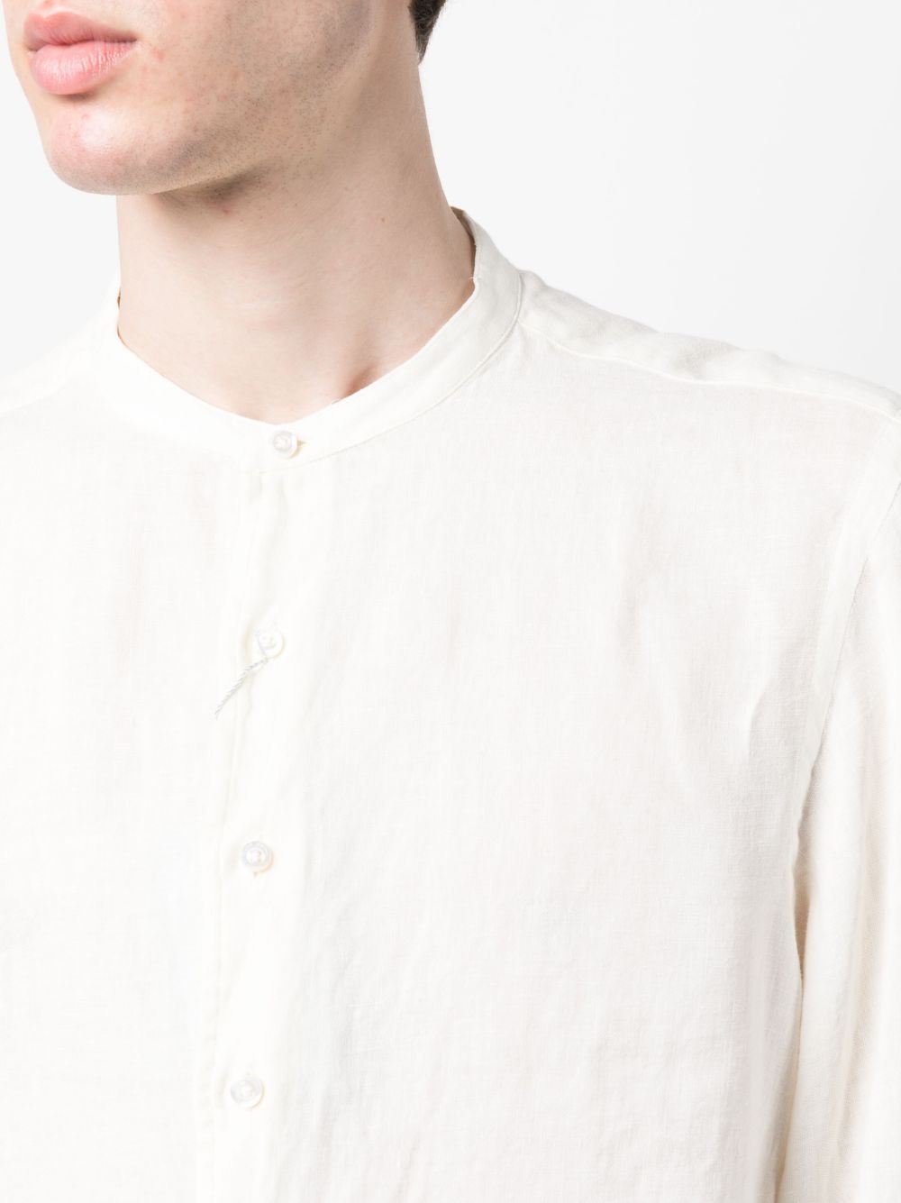 band-collar linen shirt - 5