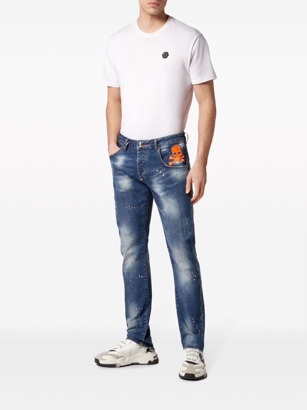 Skull paint-splatter straight-leg jeans - 2