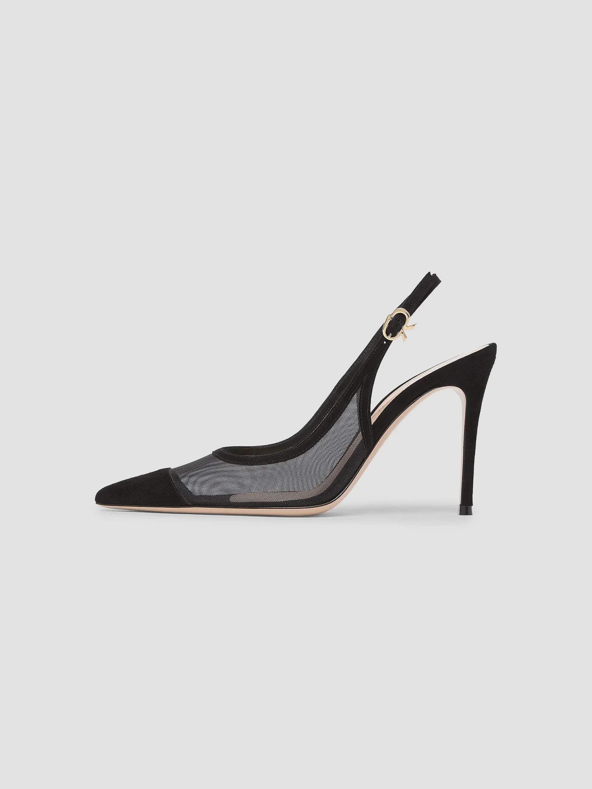 Women's 95MM Suede & Mesh Slingback Pumps - Black - 1