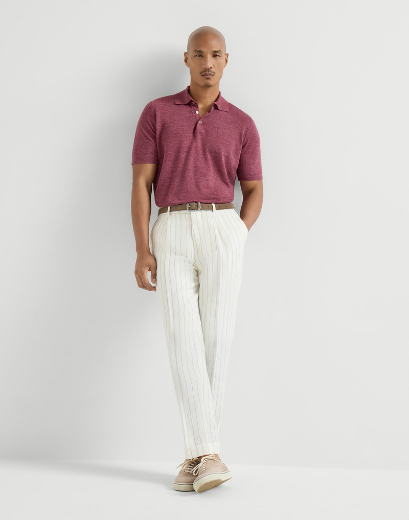 Chalk stripe linen twill trousers with pleat 5