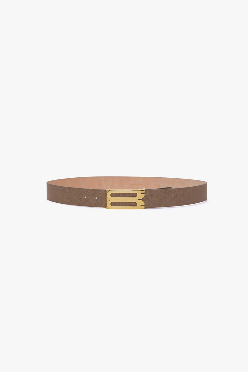 Jumbo Frame Belt In Dove Grey Grained Leather - 1