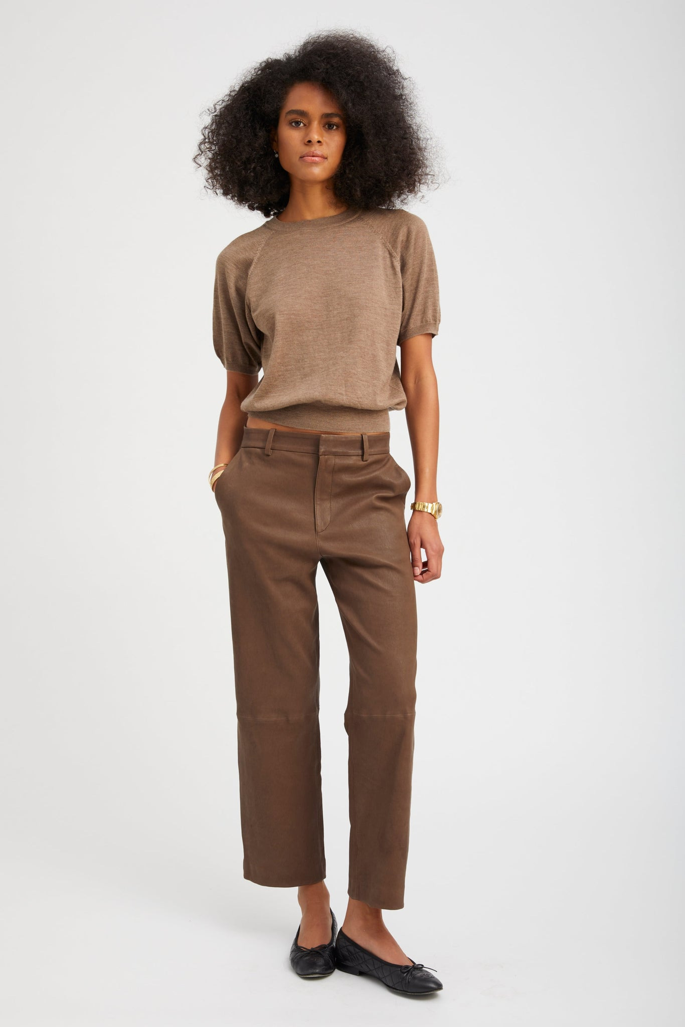 TRUFFLE LEATHER CROPPED TROUSERS - 3