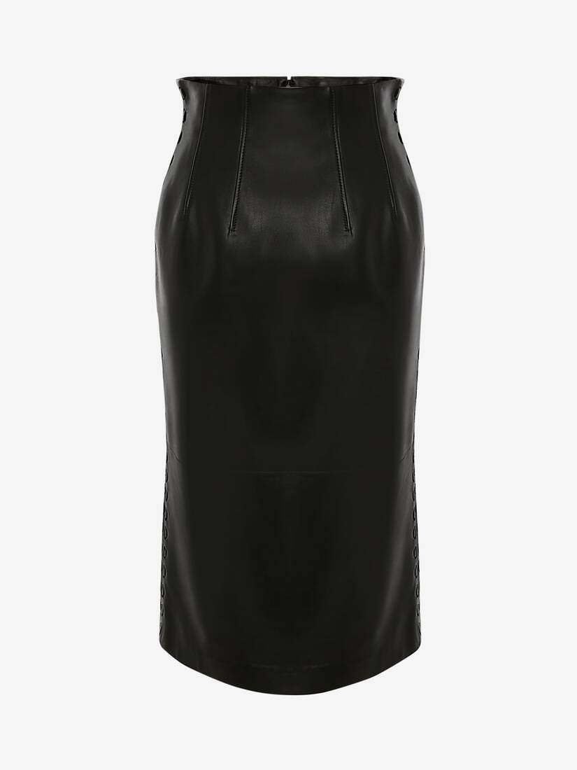 Couture Stitch Leather Pencil Skirt in Black - 1