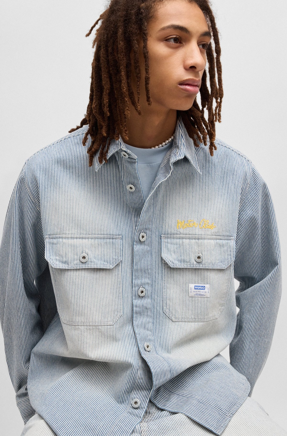 OVERSIZE-FIT SHIRT IN STRIPED WASHED DENIM - 3