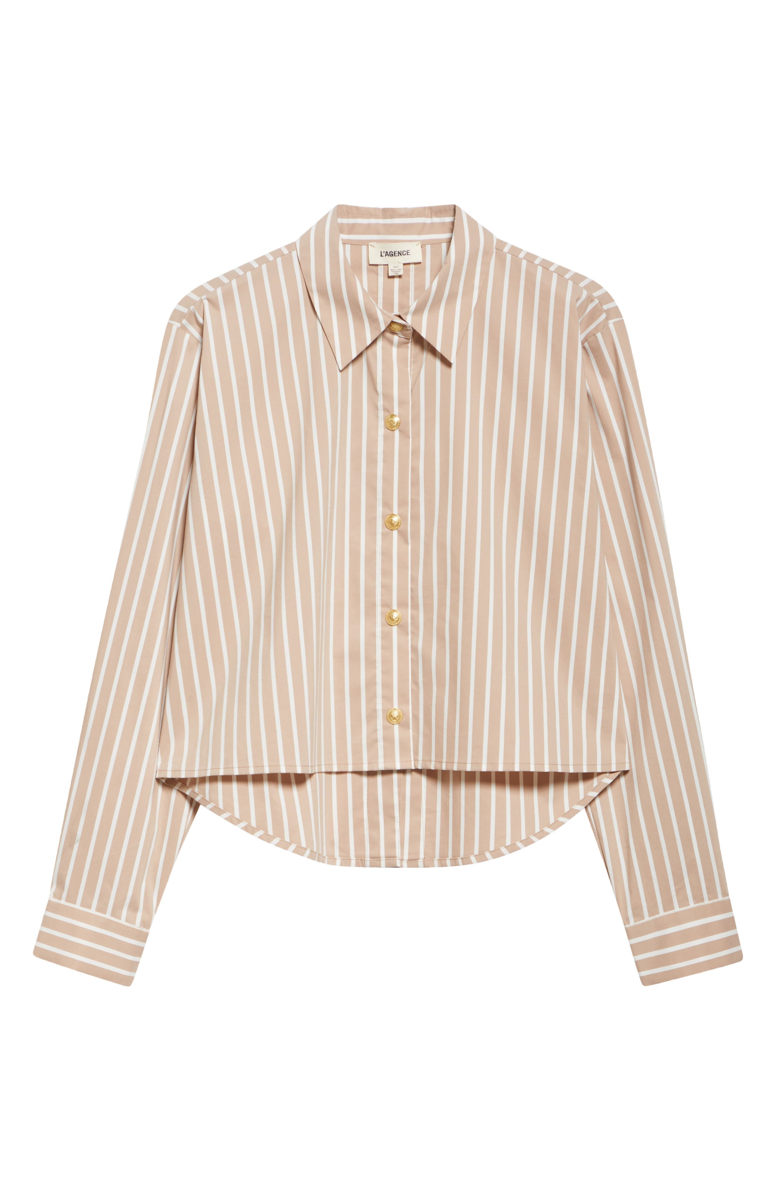 L'AGENCE Cosette Stripe High-Low Crop Snap-Up Shirt in Cappuccino/Ivory Stripe at Nordstrom - 6