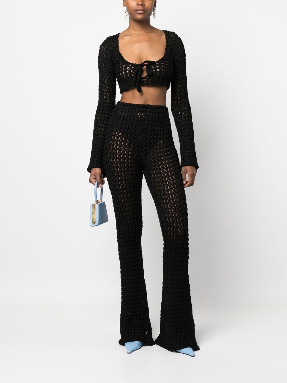 crochet-knit flared trousers - 2