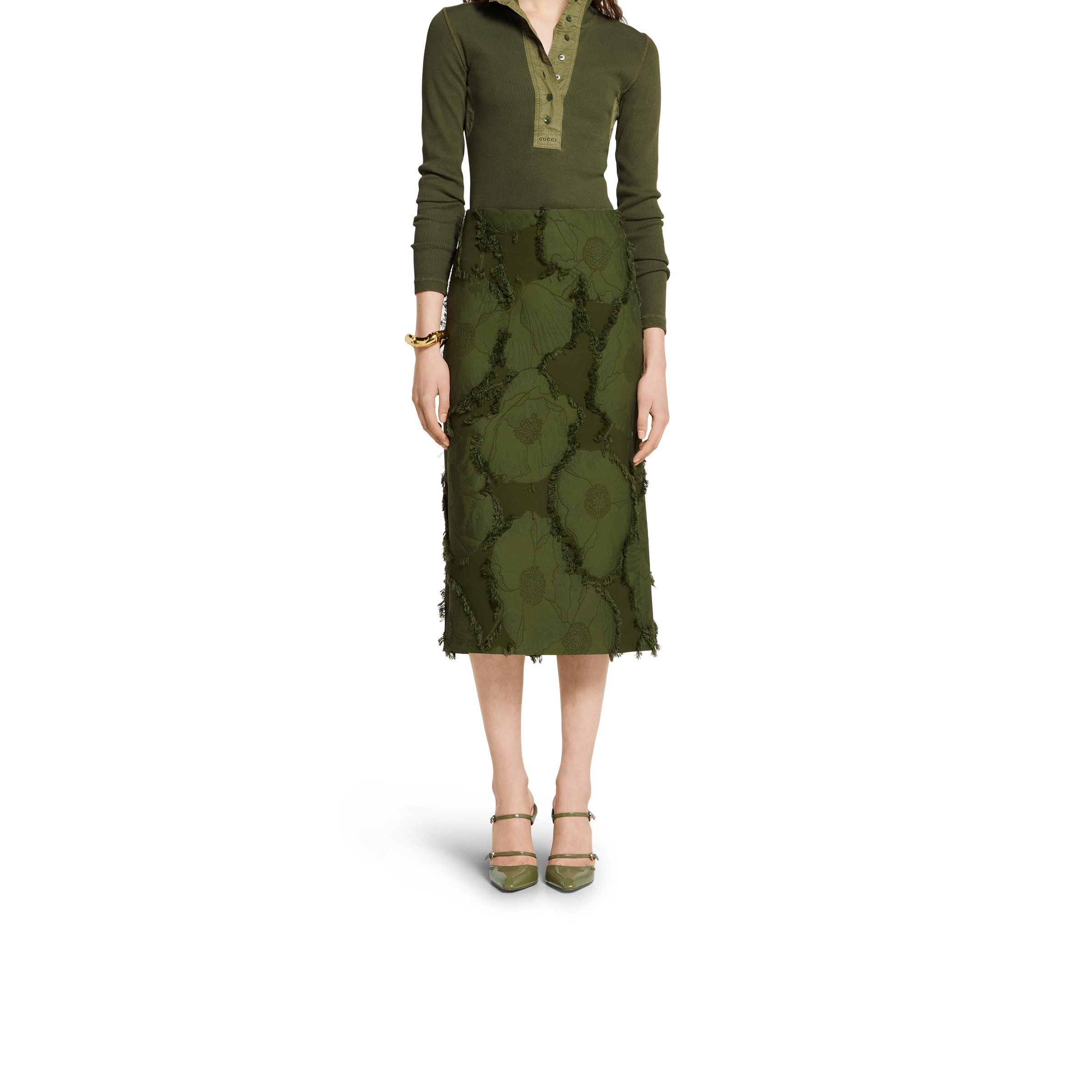Cotton wool blend mid-length skirt - 3