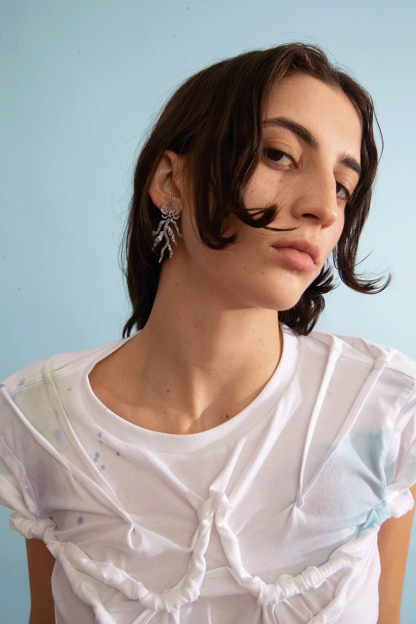 AQUAMARINE SPIKE MONSTER MIX EARRING - 2