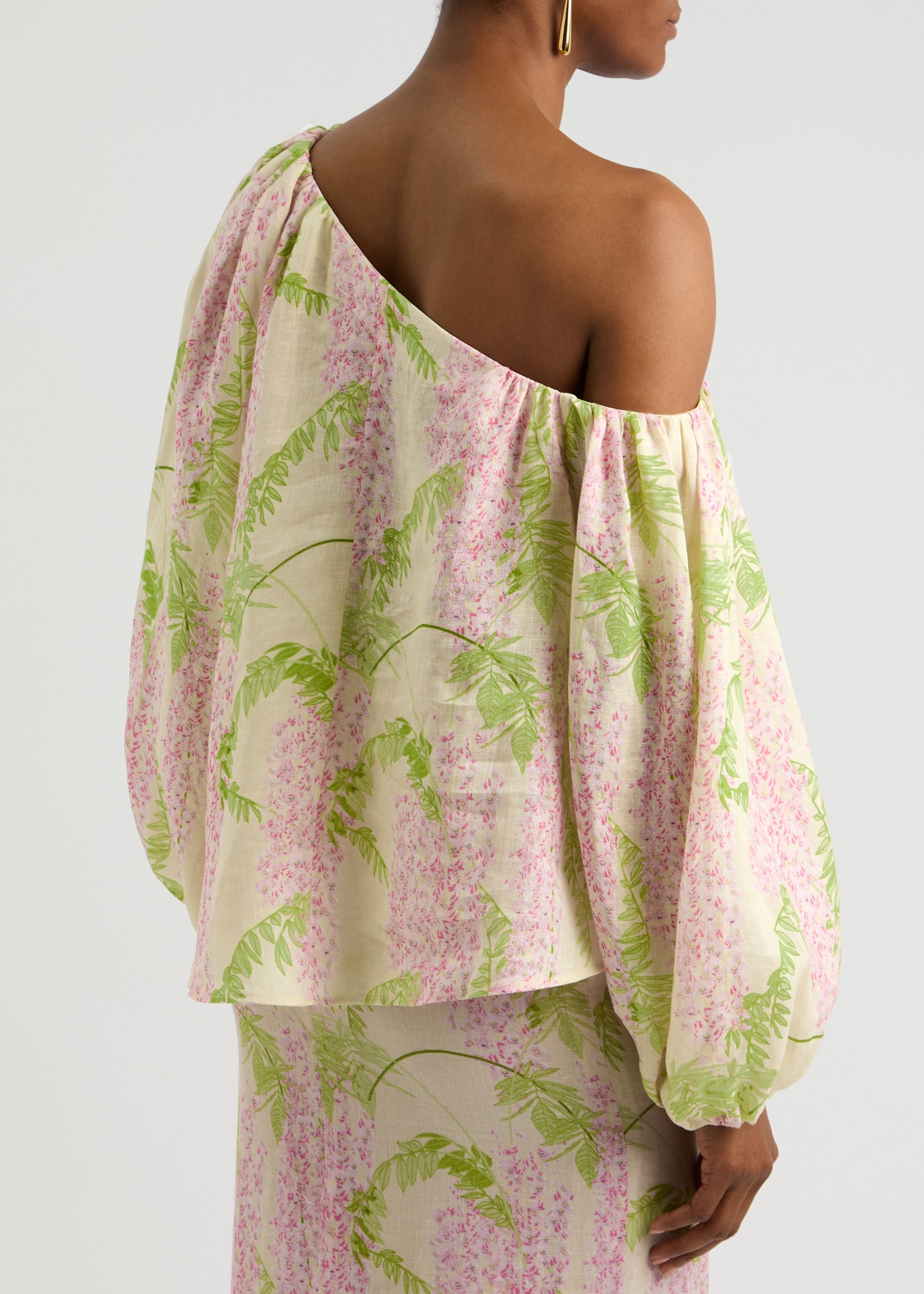 Raquel floral-print one-shoulder linen top - 3