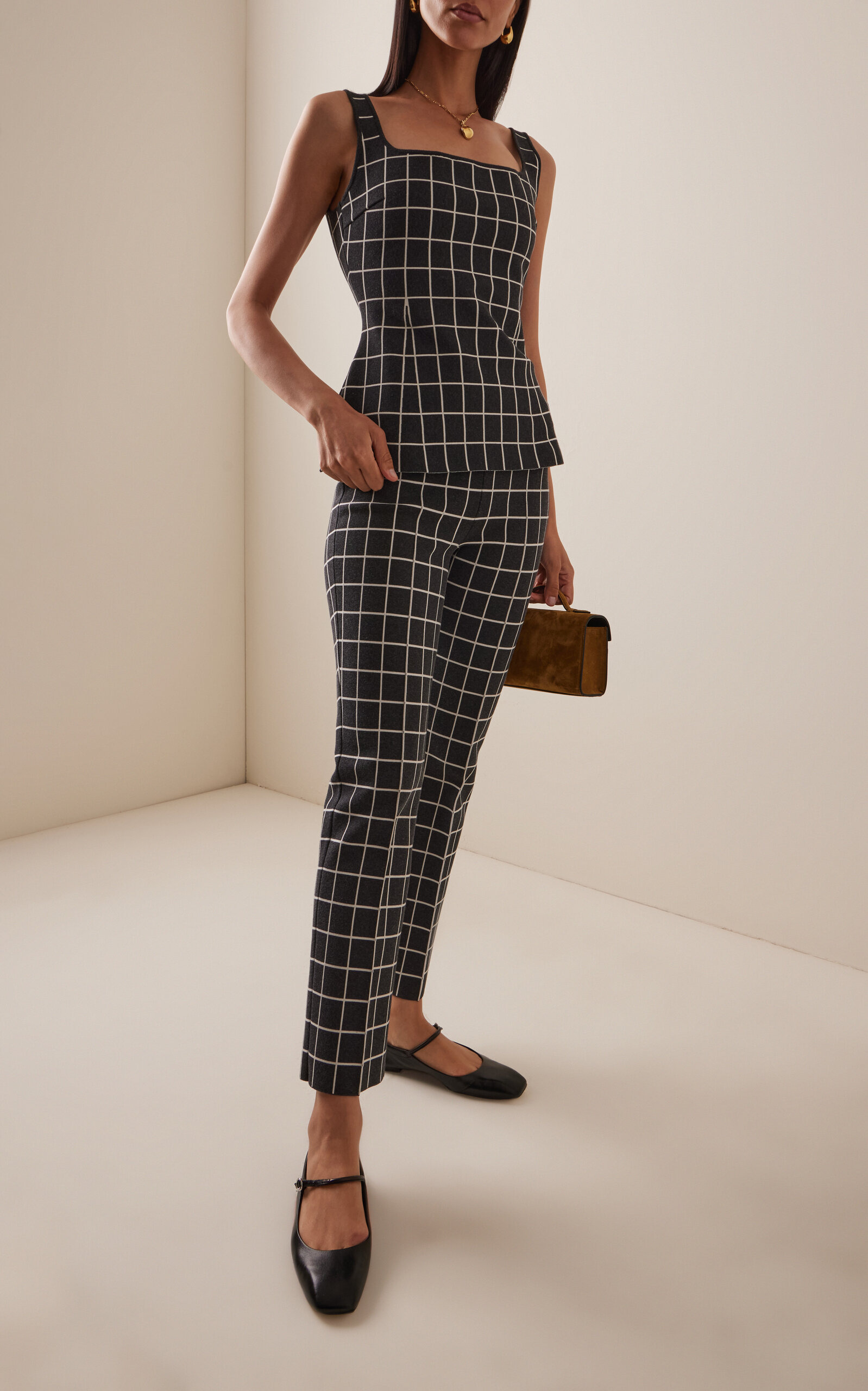 Inna Windowpane Cotton-Blend Knit Top dark grey - 3