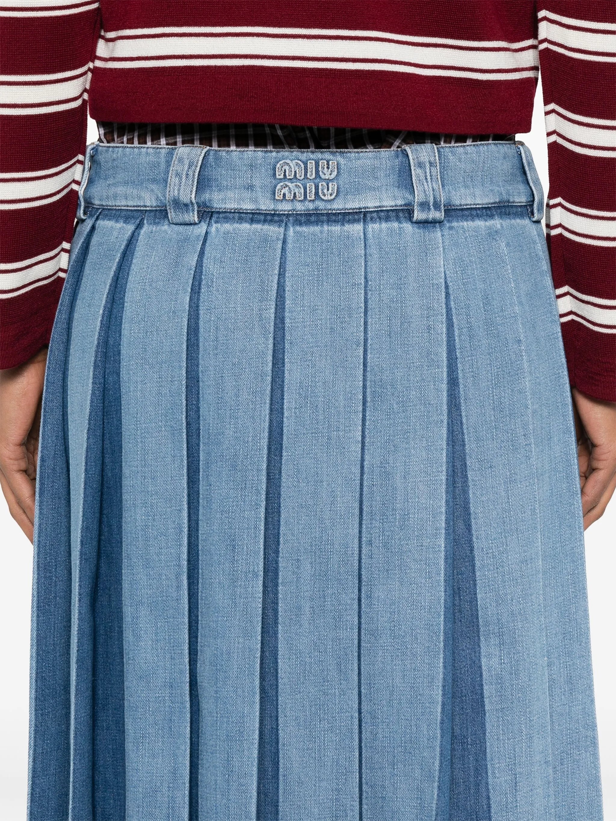 Pleated Denim Skirt - 4