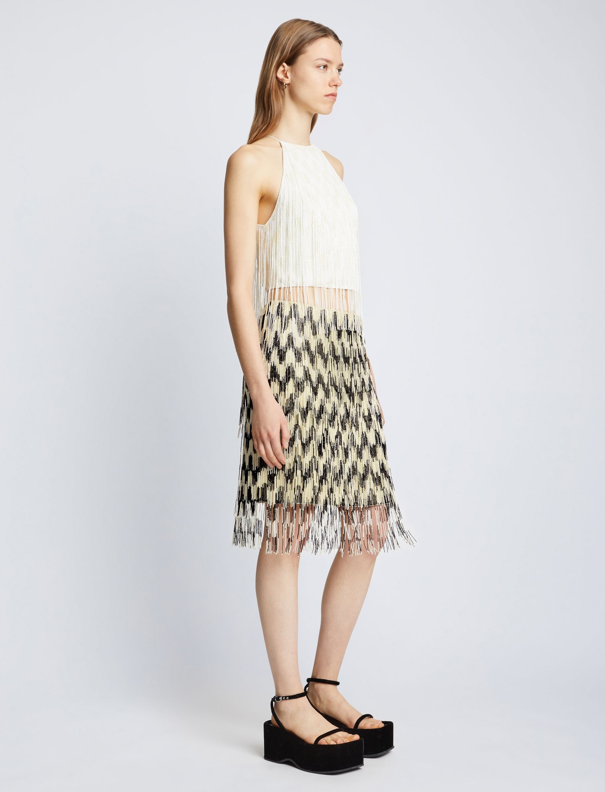 Graphic Beaded Fringe Embroidered Skirt - 3