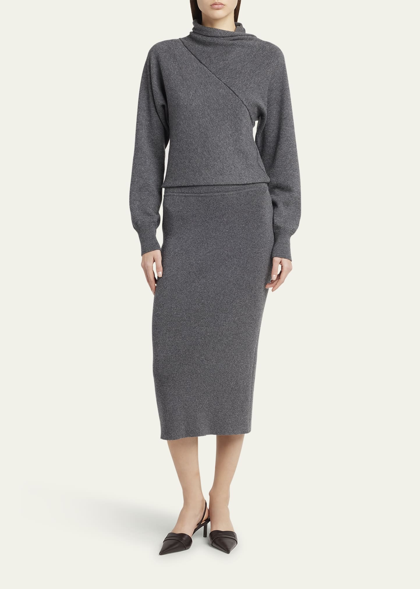 Fine Cashmere-Cotton Rib Pencil Skirt - 2