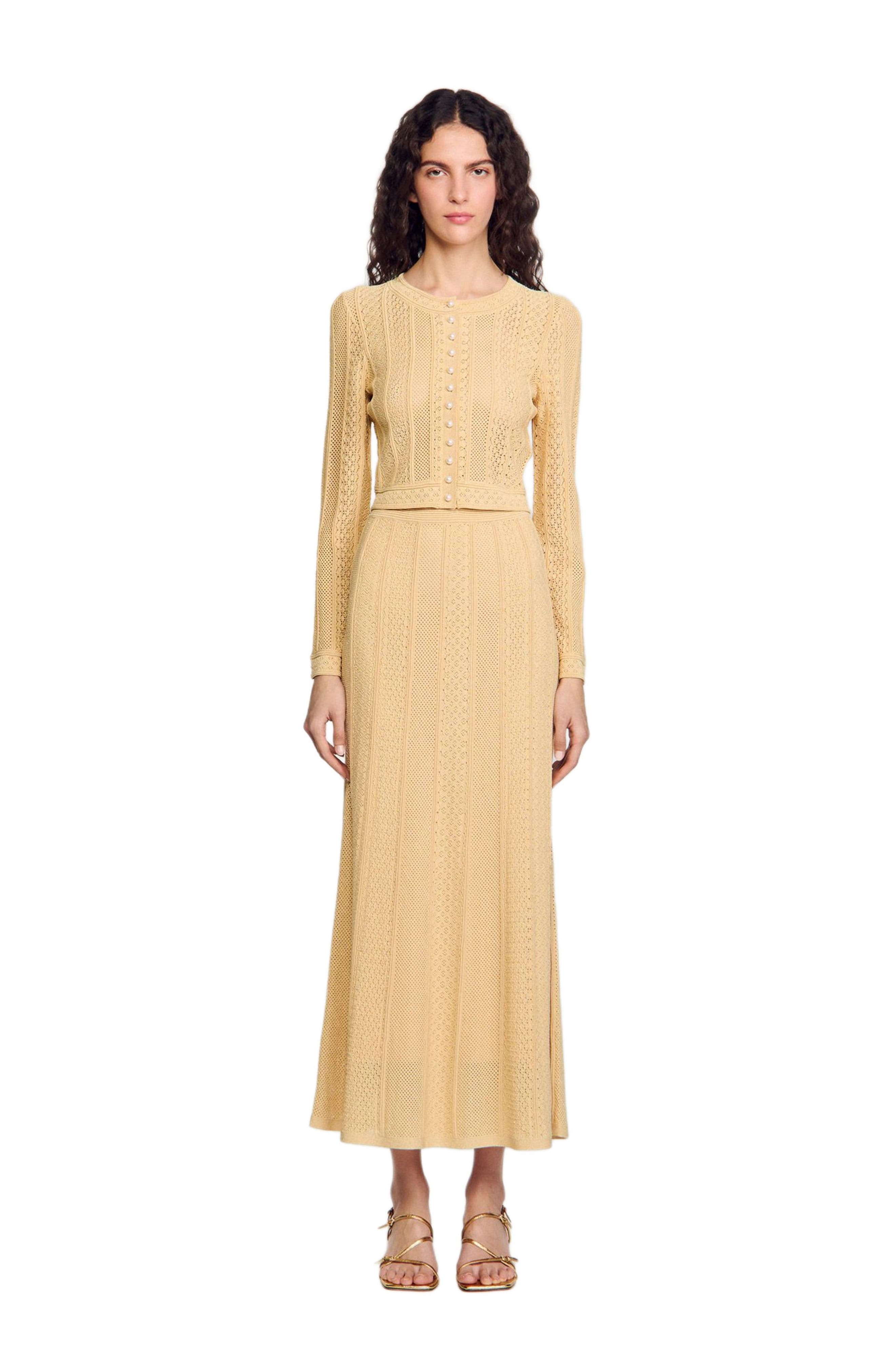 SANDRO Pointelle knit maxi skirt in Gold at Nordstrom - 3