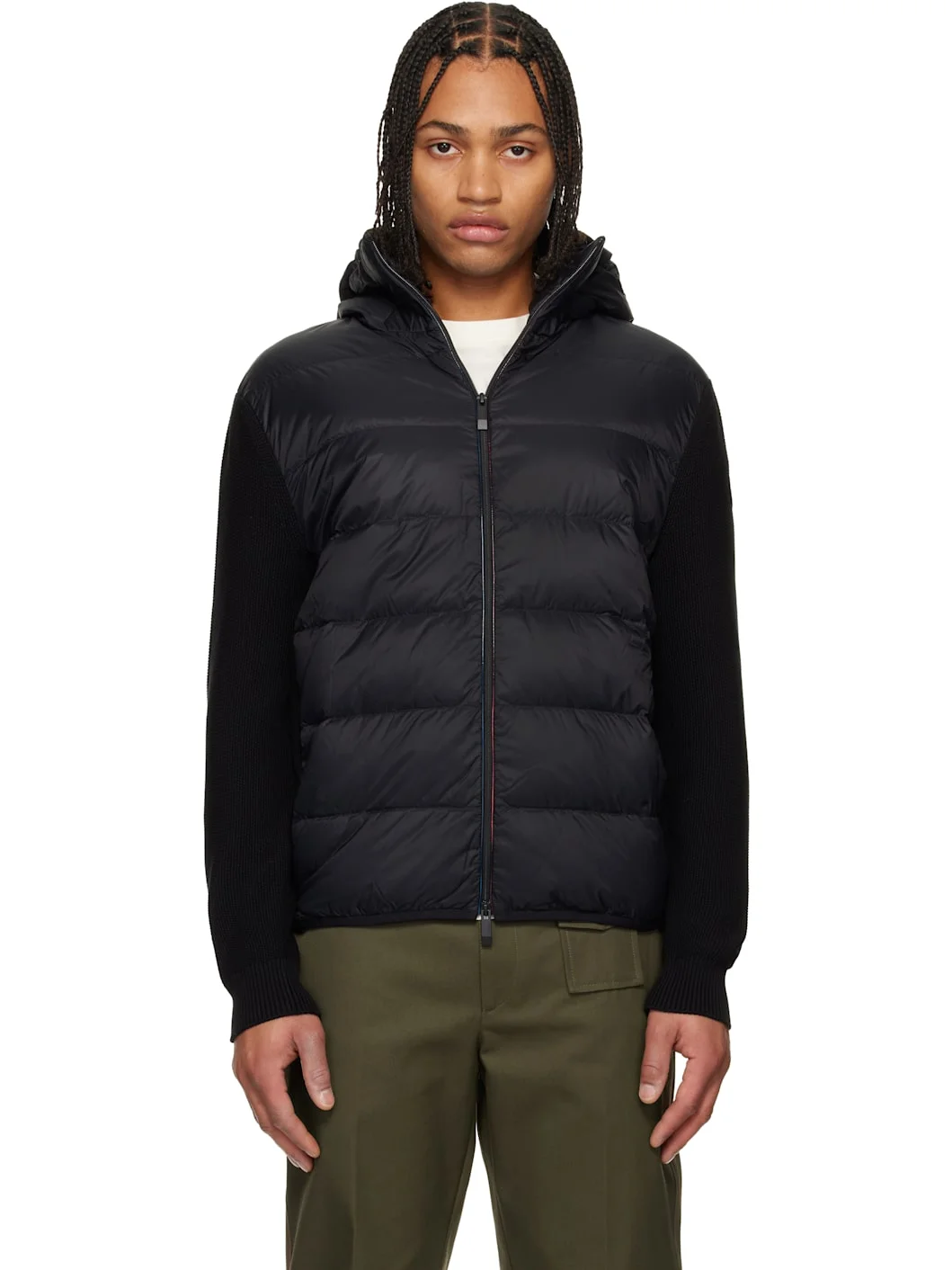 Black Padded Cotton Zip-Up Down Hoodie - 1