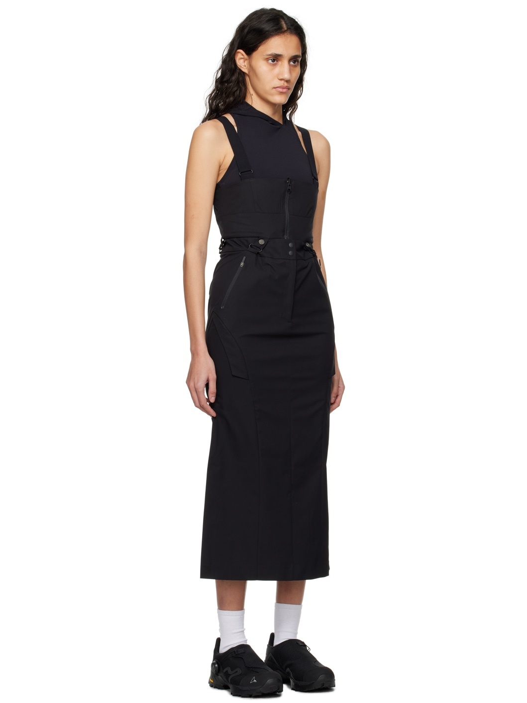 Black Cargo Midi Skirt - 4