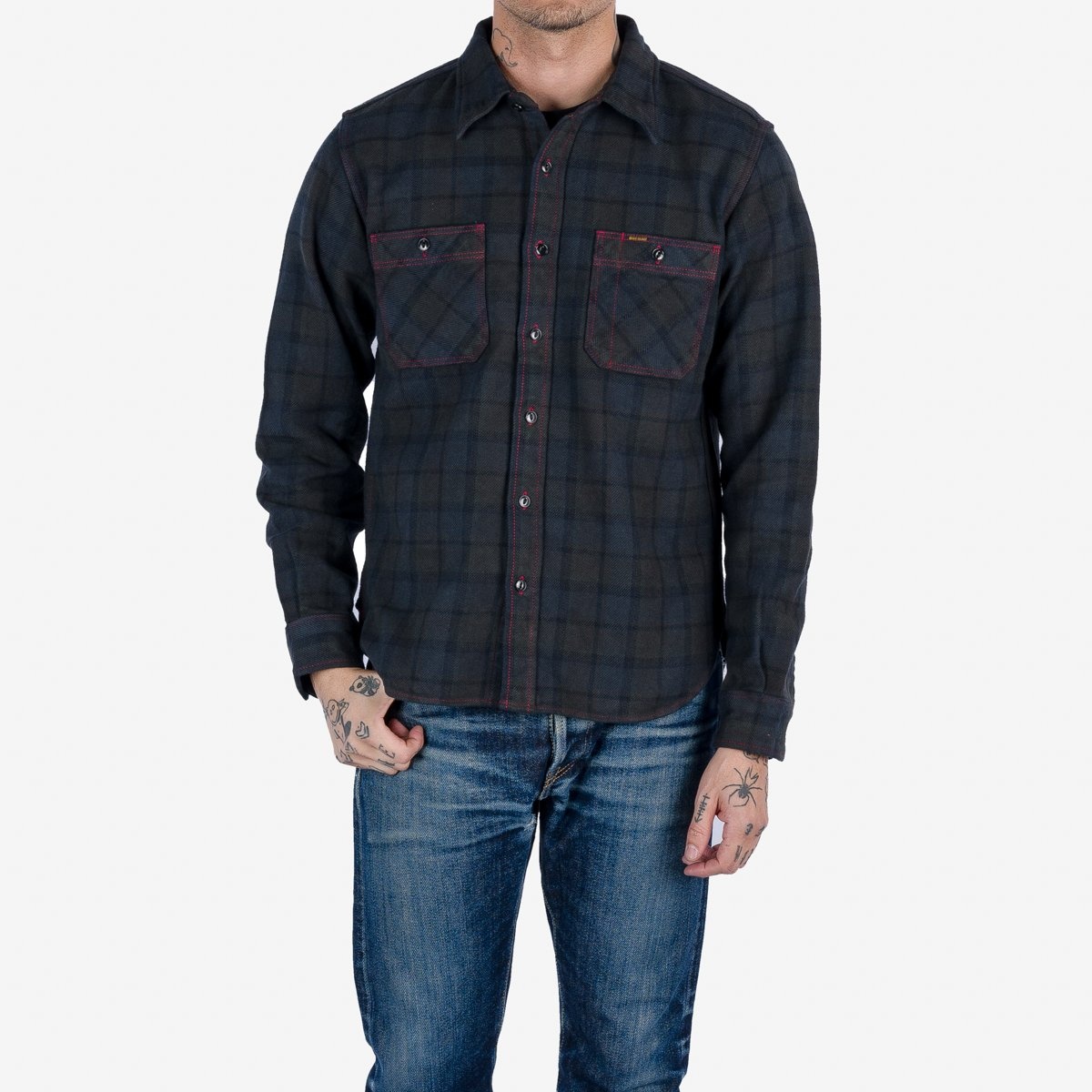 IHSH-334-OD Ultra Heavy Flannel Classic Check Work Shirt - Red Overdyed Black - 2
