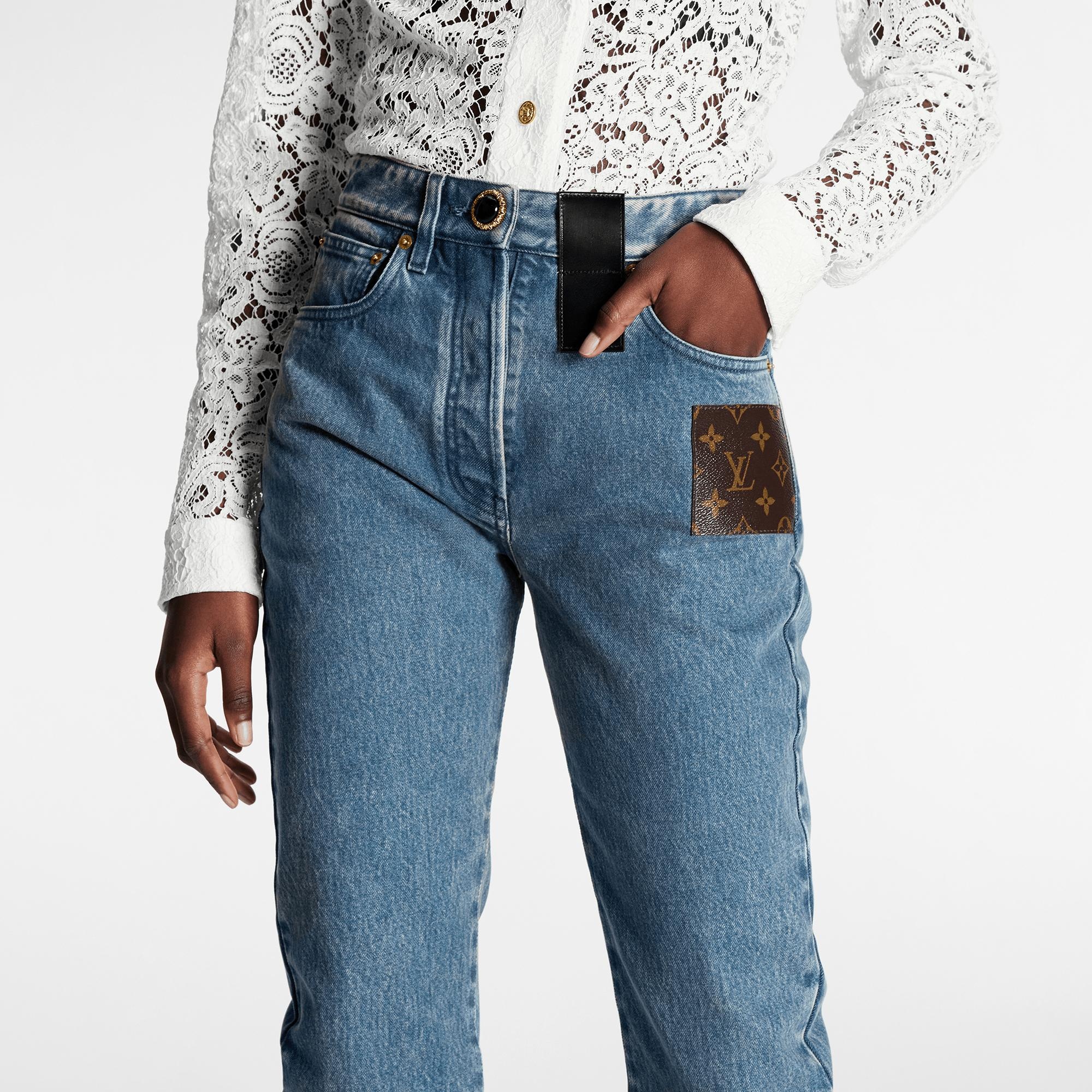 Faded Blue Monogram Patch Jeans - 4