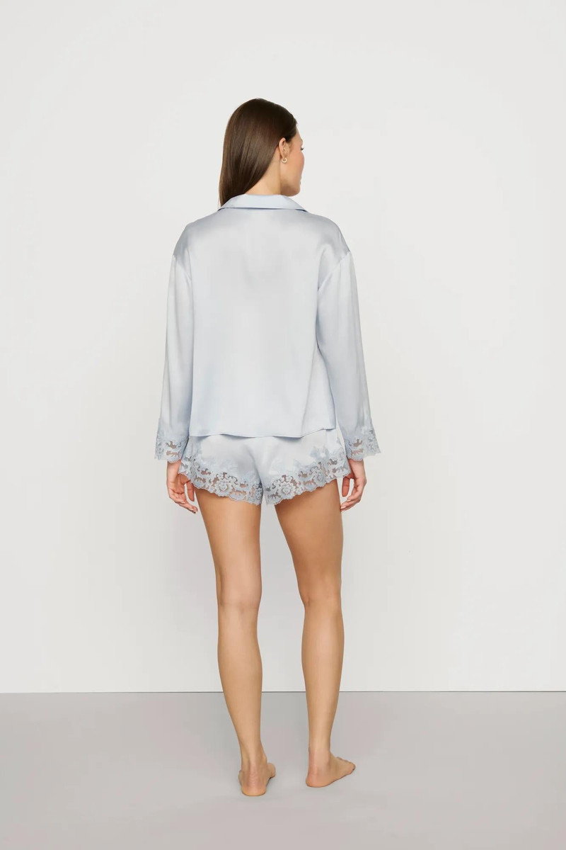 Washable Silk with Lace Embroidery Long Sleeve Top & Short PJ Set 3