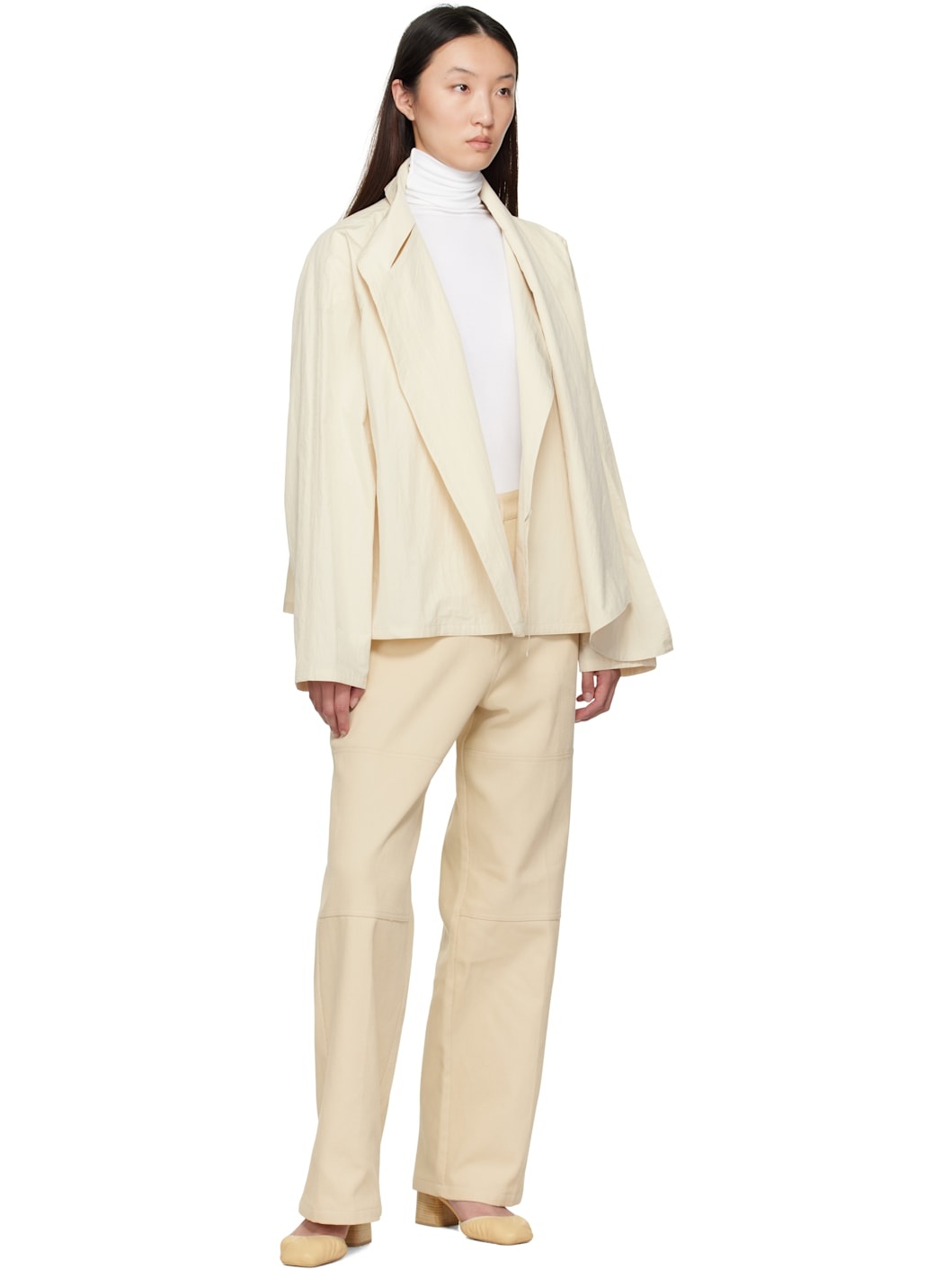 Beige Scarf Short Trench Jacket - 4