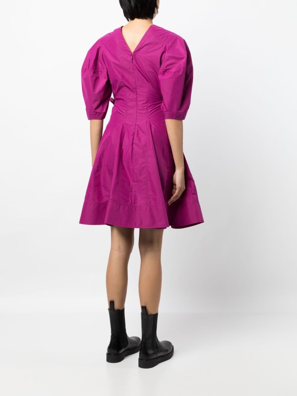 puff-sleeve V-neck godet dress - 4