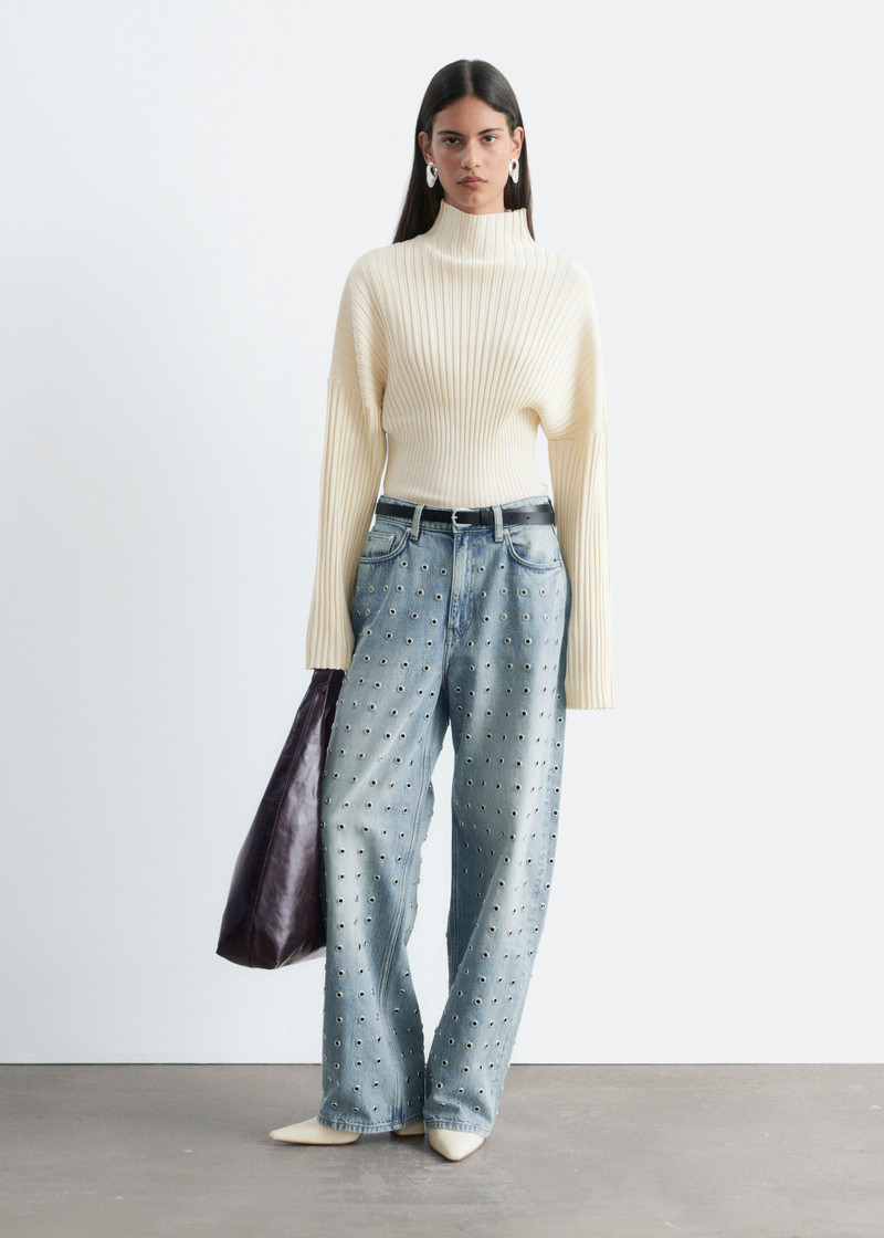 Wide-Leg Eyelet Jeans 3