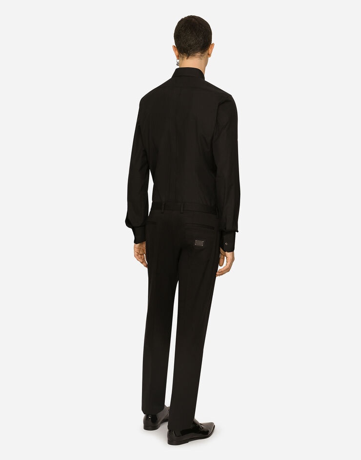 Stretch cotton pants with branded tag - 3