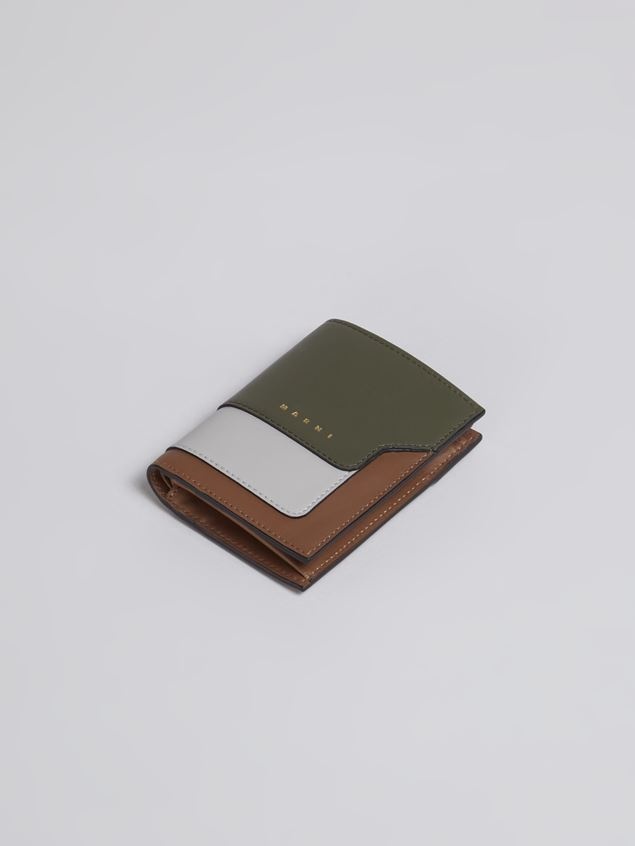 BI-FOLD WALLET IN GREEN WHITE AND BROWN SAFFIANO LEATHER - 5