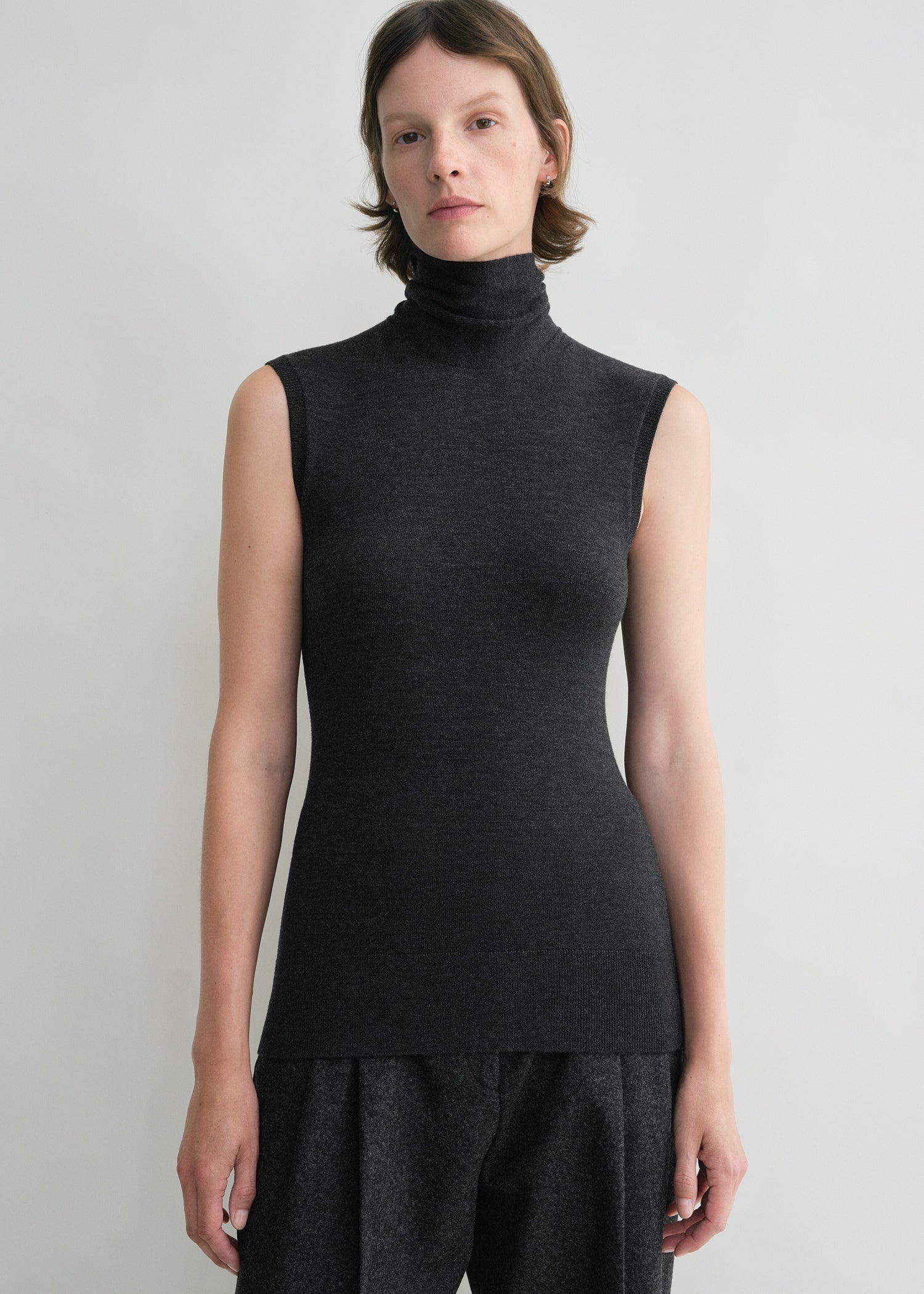 Sleeveless scarf knit dark grey melange - 3