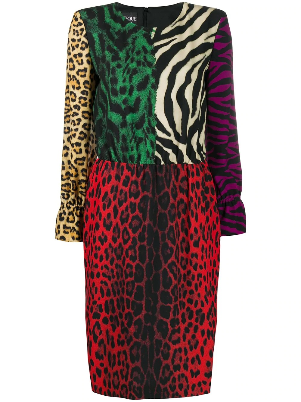 animal-print colour block dress - 1