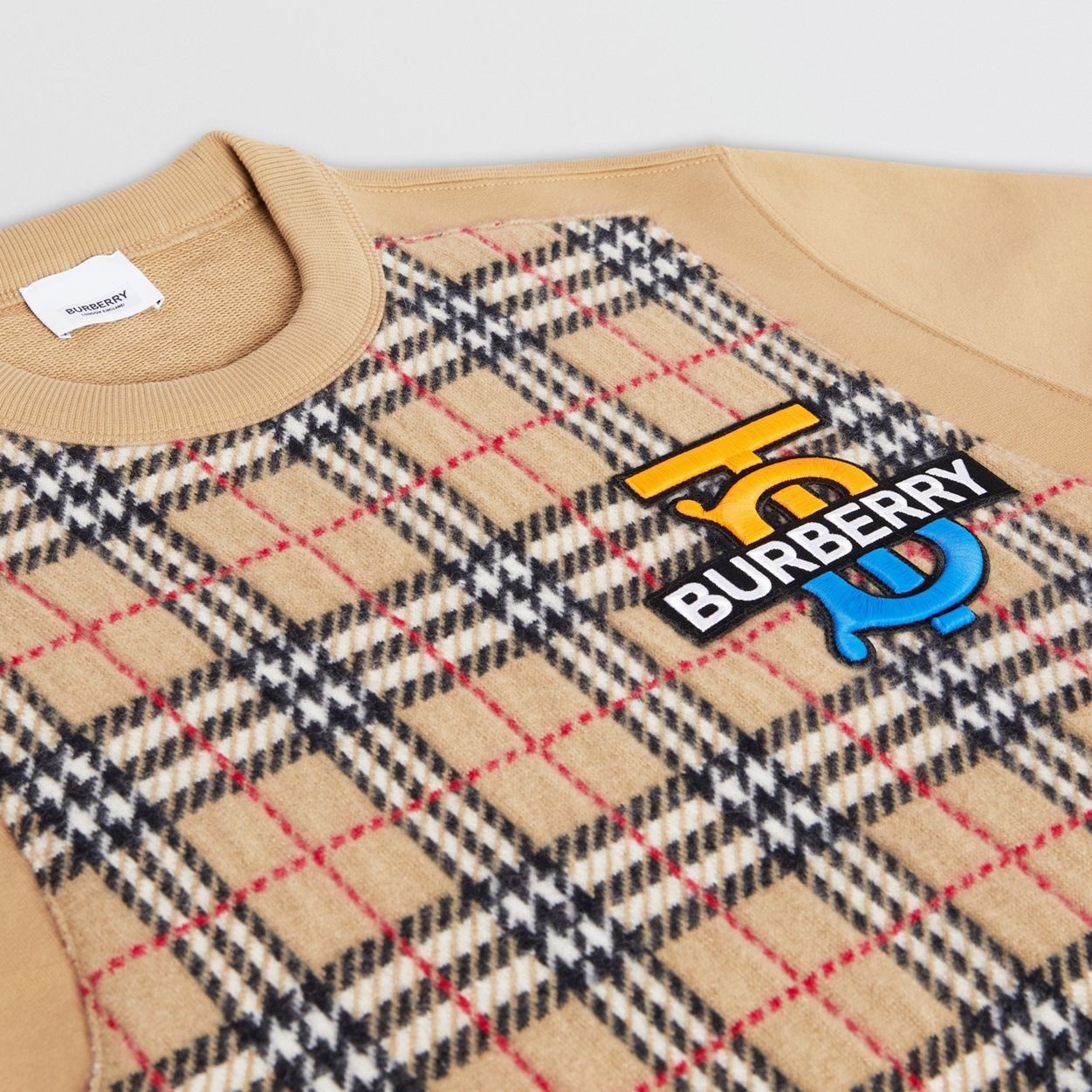 Monogram Motif Check Cashmere Panel Sweatshirt - 7