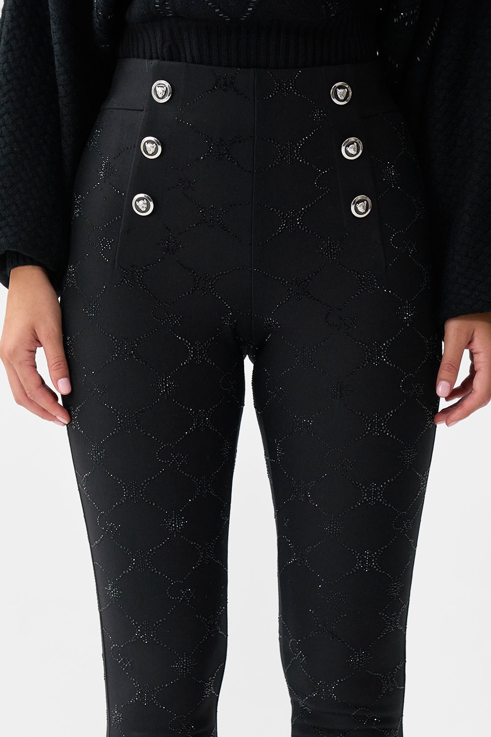 BUTTON EMBELLISHED PONTE PANT - 6