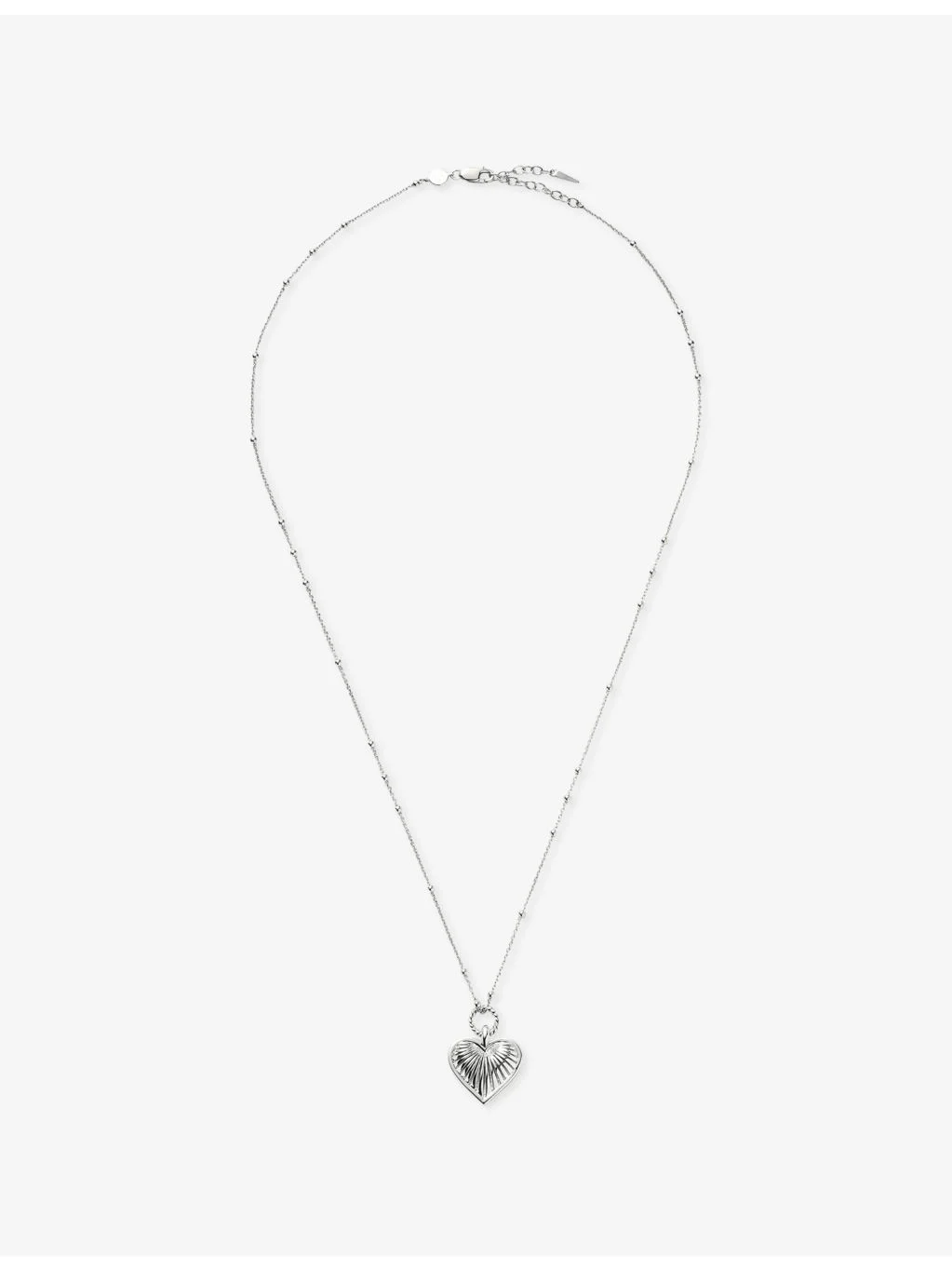 Ridge Heart Charm Silver-Plated Brass Pendant Necklace - 1