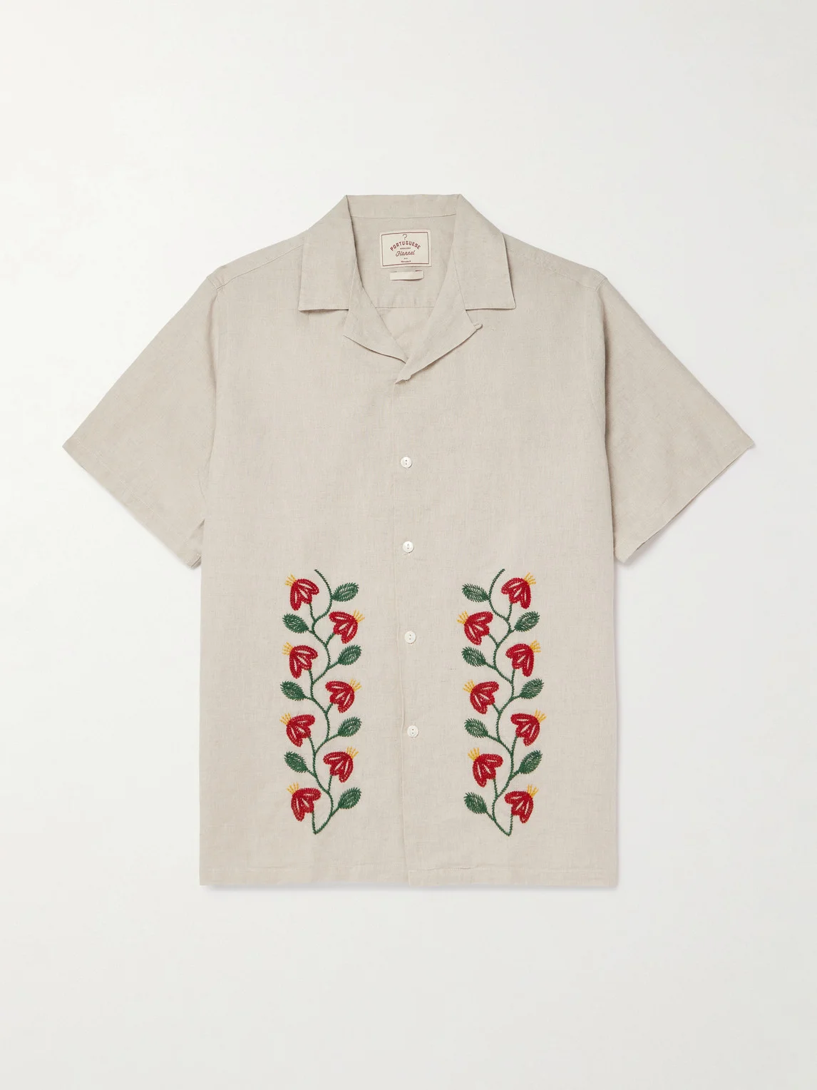 Branch Convertible-Collar Embroidered Linen and Cotton-Blend Shirt - 1