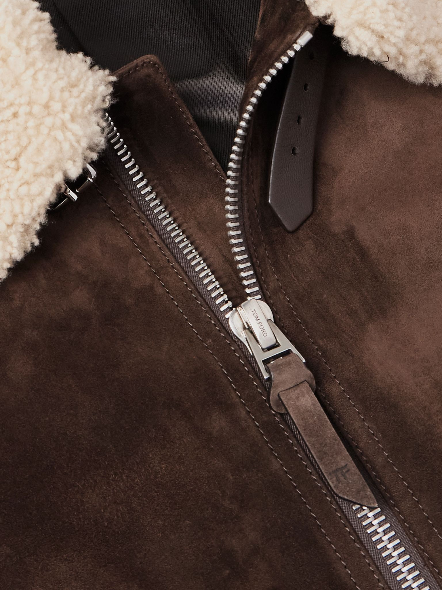 Shearling-Trimmed Suede Jacket Brown - 5