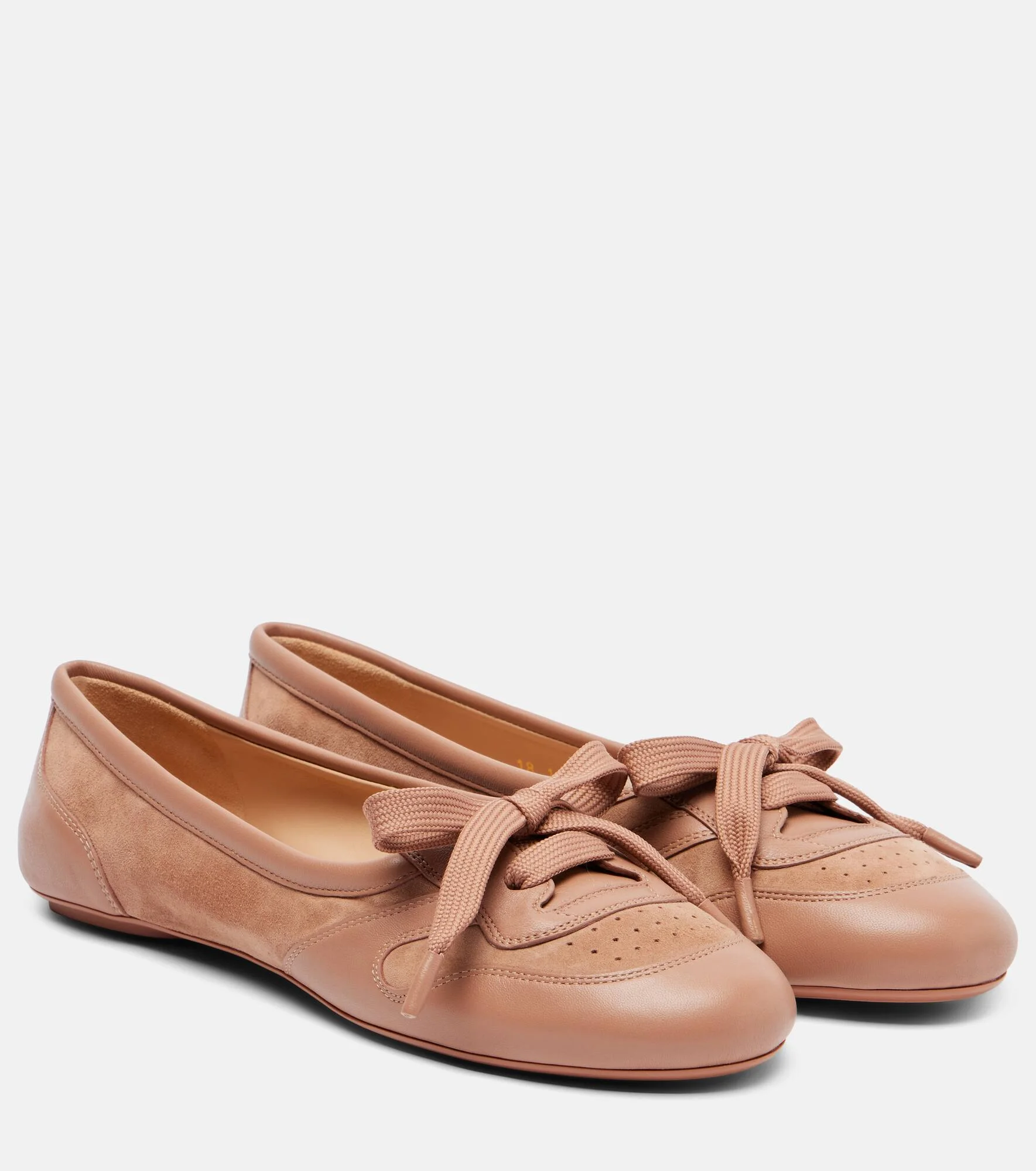 Leather-trimmed suede ballet flats - 1