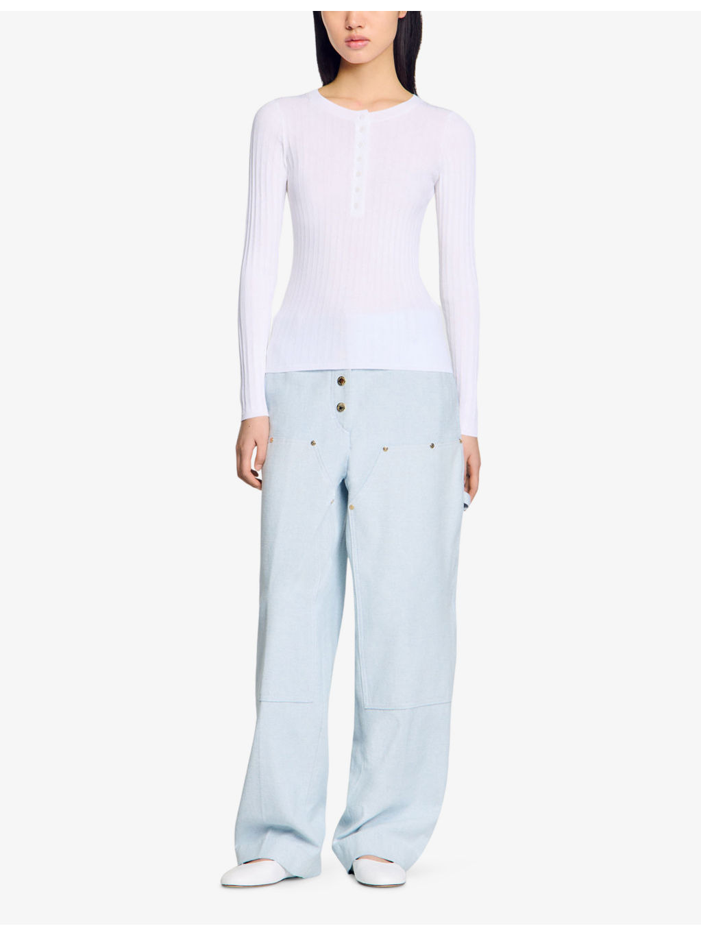 Long-Sleeved Ribbed Cotton-Blend Top - 2
