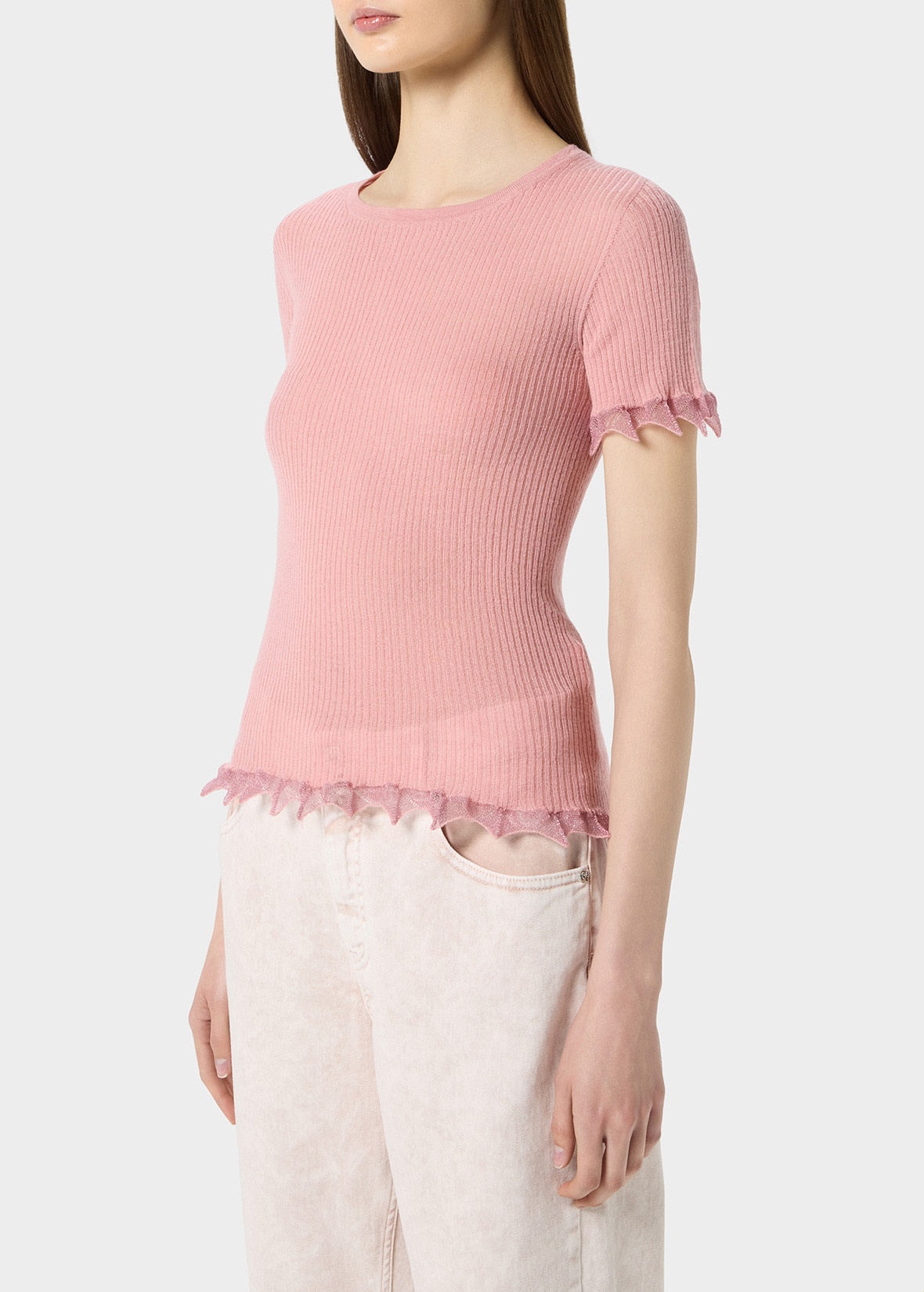 RIBBED SWEATER WITH LAMÉ SCALLOPED HEM - 5