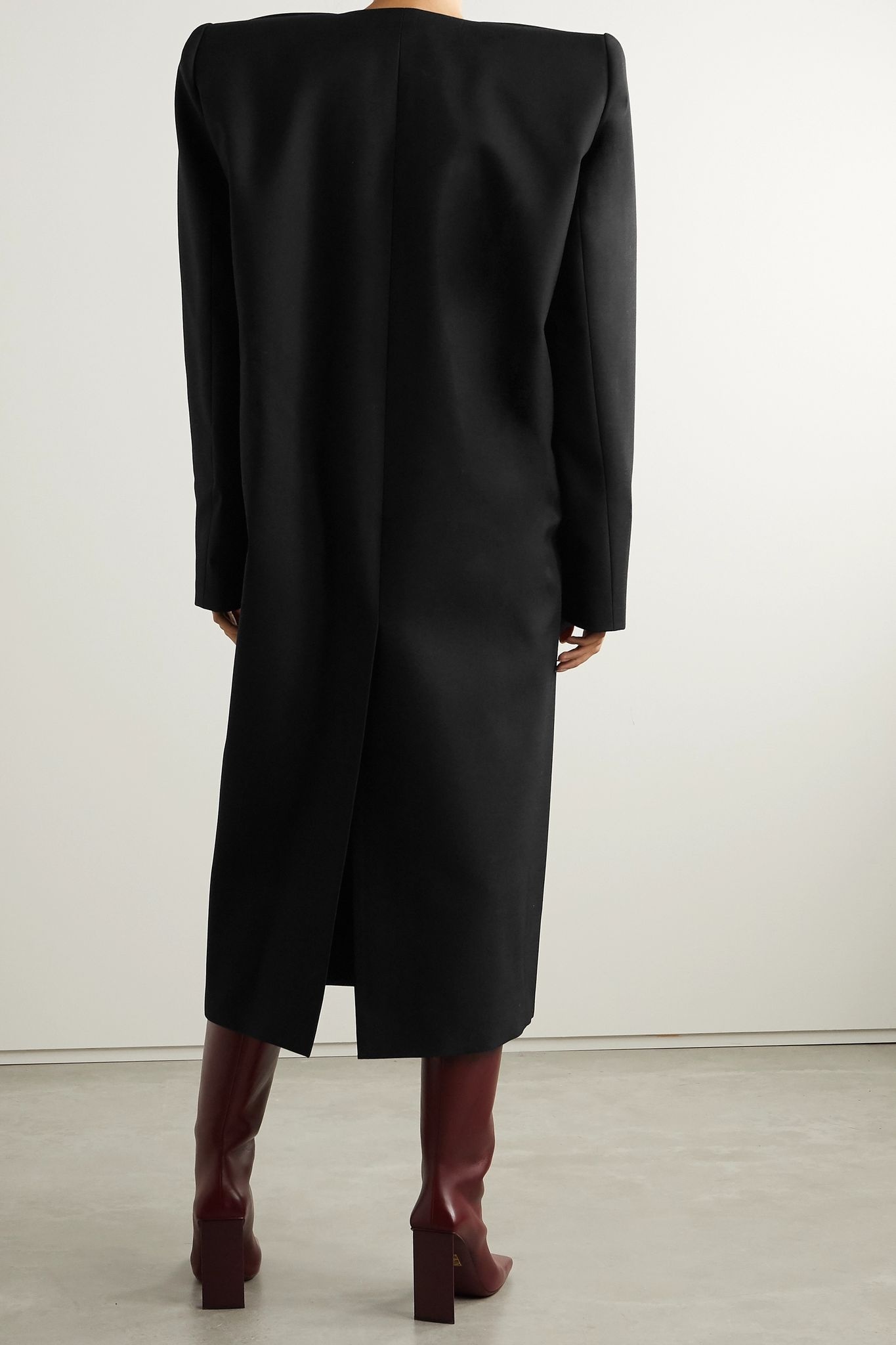 Satin-trimmed wool-twill coat - 3