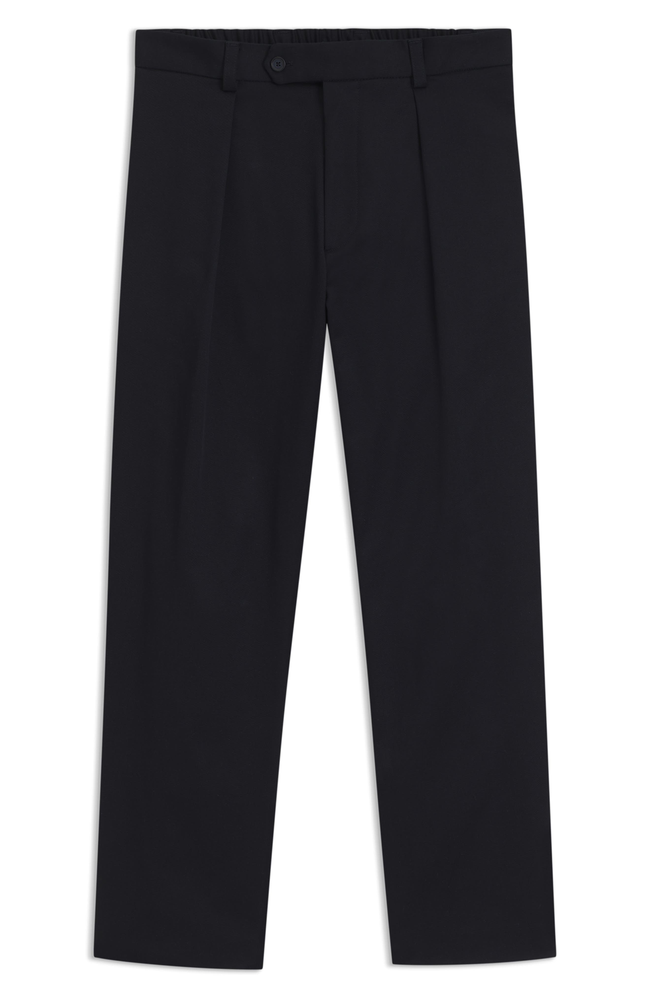 BOSS Pleated Cotton Stretch Twill Dress Pants in Dark Blue at Nordstrom - 5