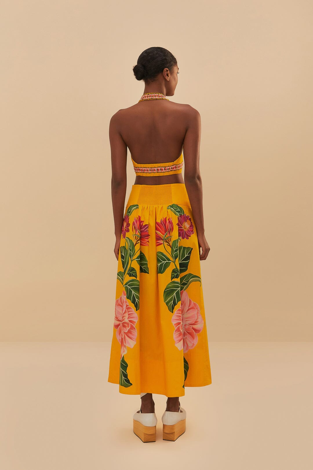 Yellow Spring Awakening Organic Cotton Midi Skirt - 4