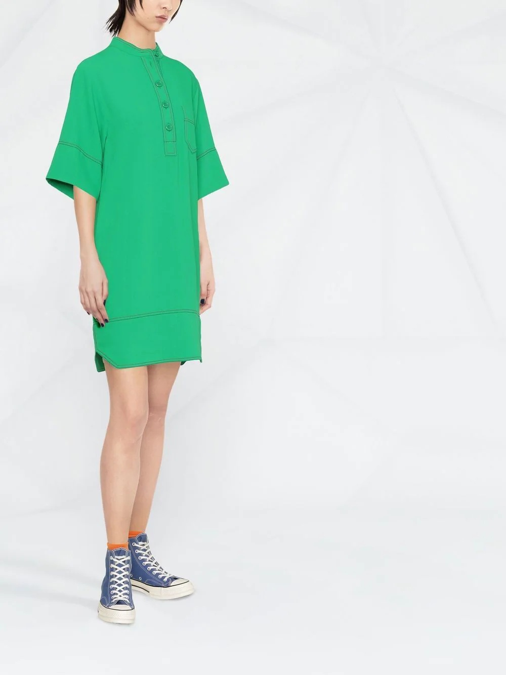 contrast-stitch short-sleeve shift dress - 3