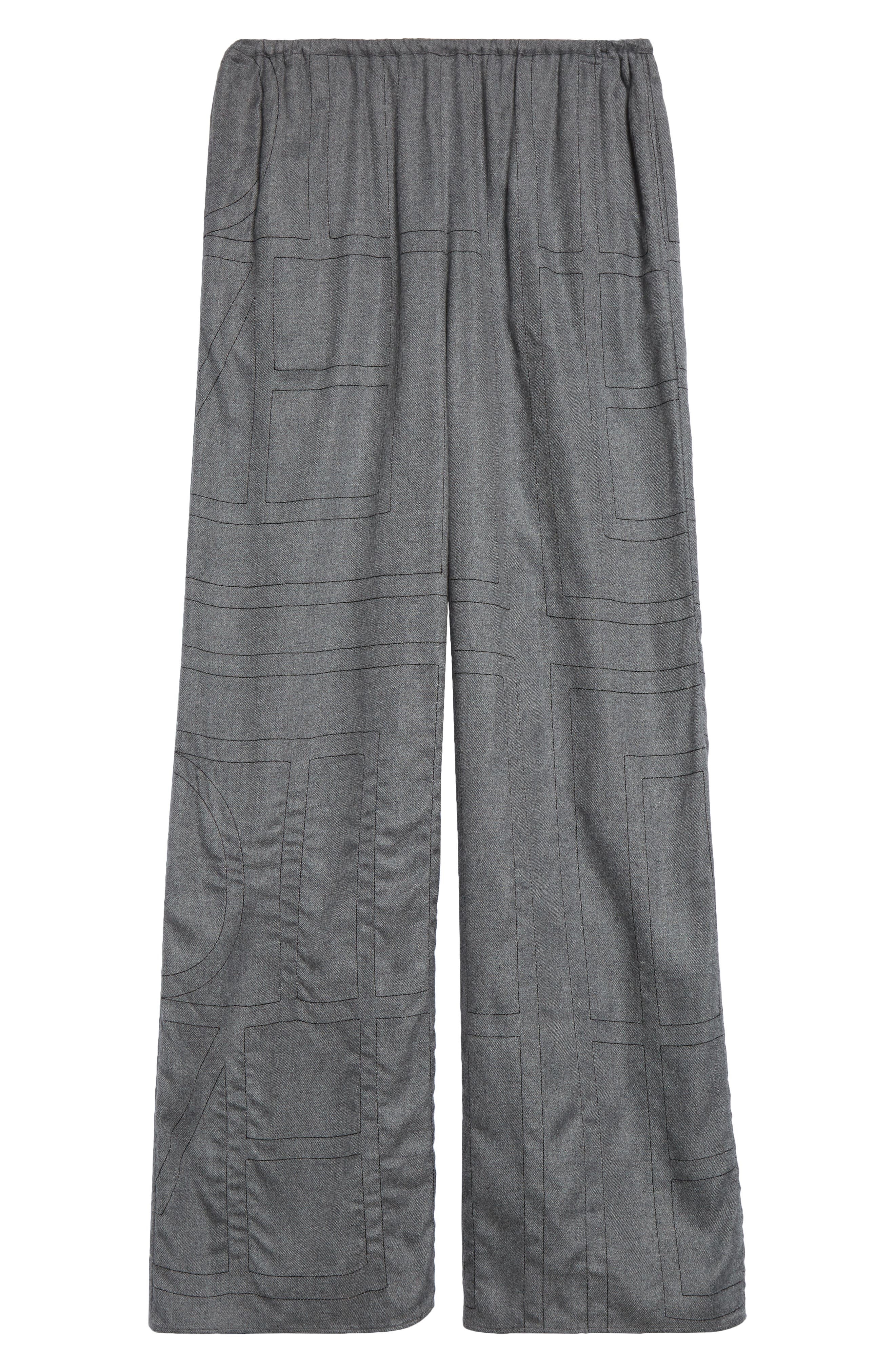 TOTEME Monogram Embroidered Flannel Wide Leg Pants in Smoke Melange at Nordstrom - 6