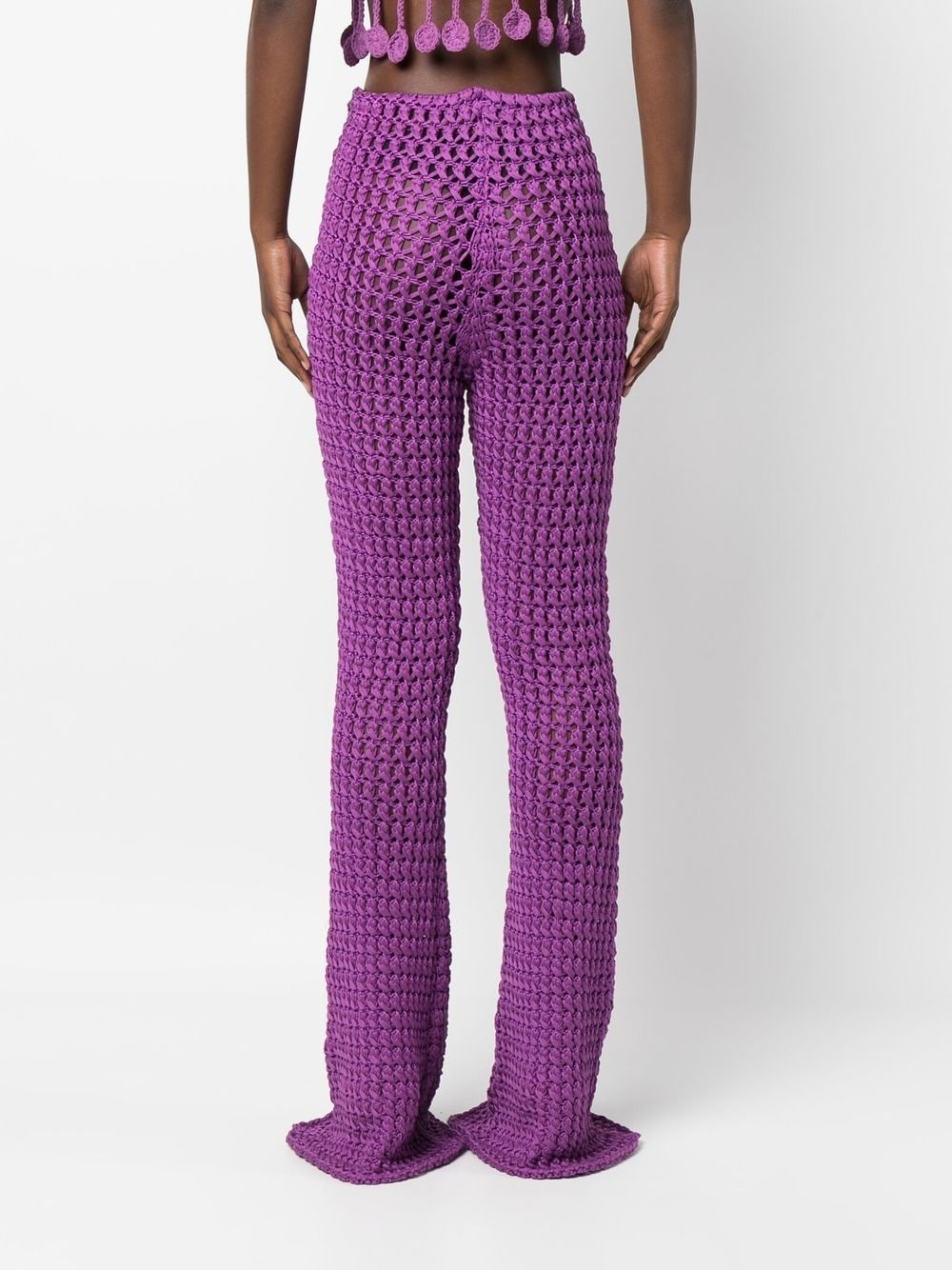 crochet-knit flared trousers - 4